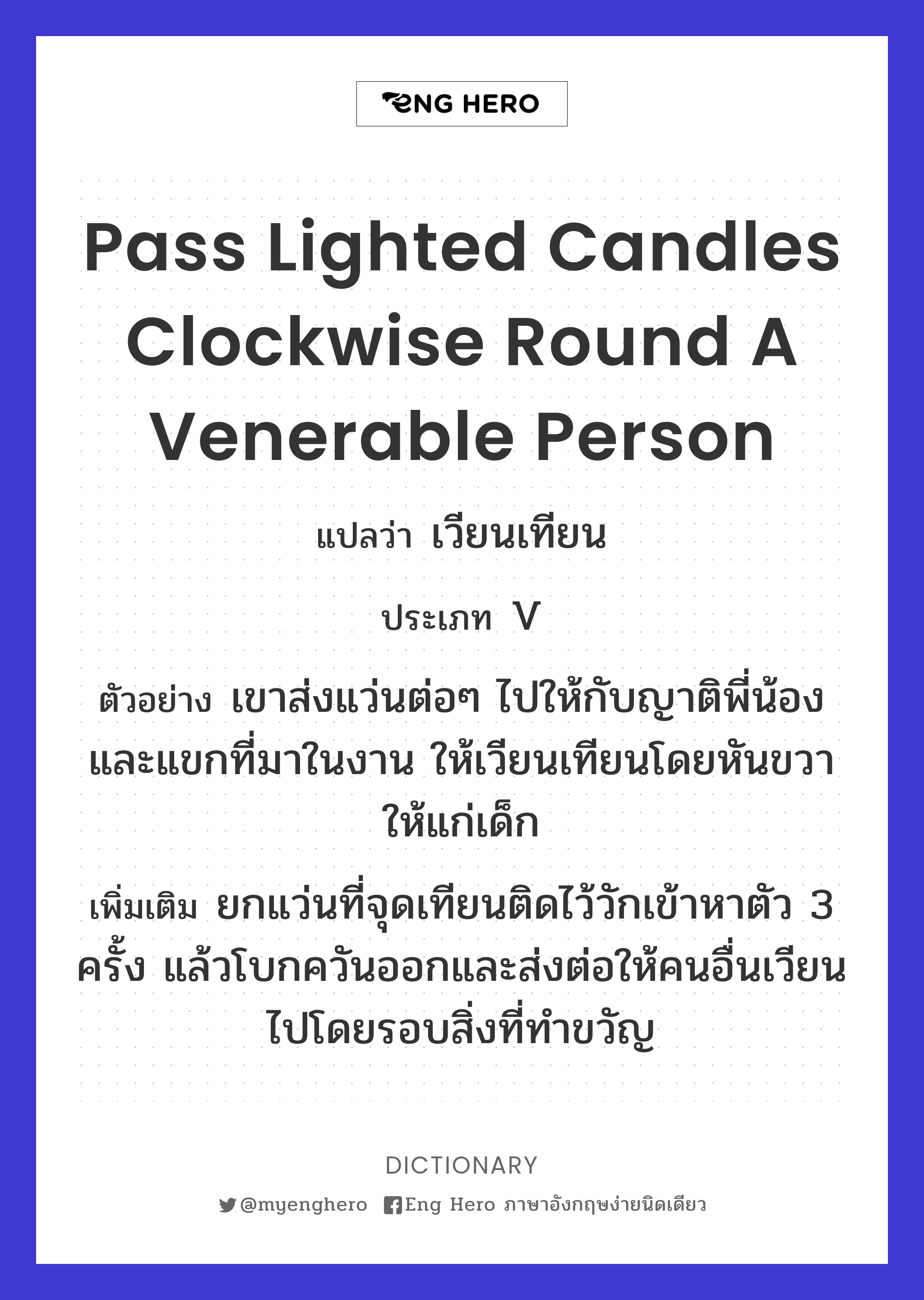 pass lighted candles clockwise round a venerable person