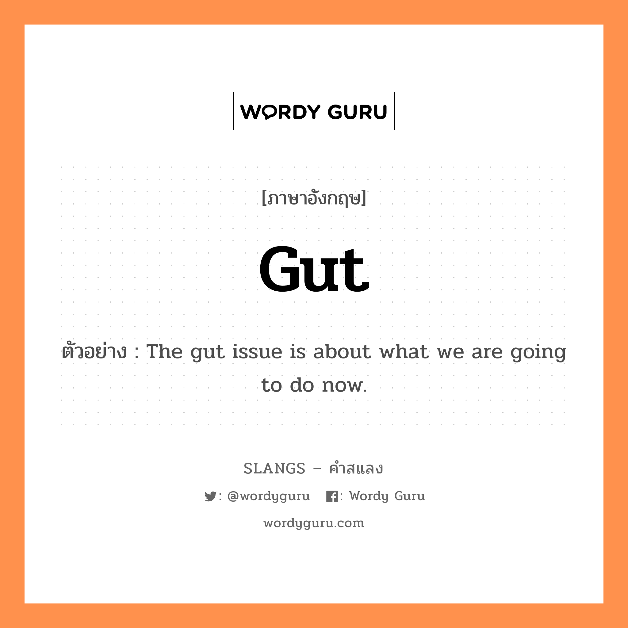 gut แปลว่า?, คำสแลงภาษาอังกฤษ gut ตัวอย่าง The gut issue is about what we are going to do now.