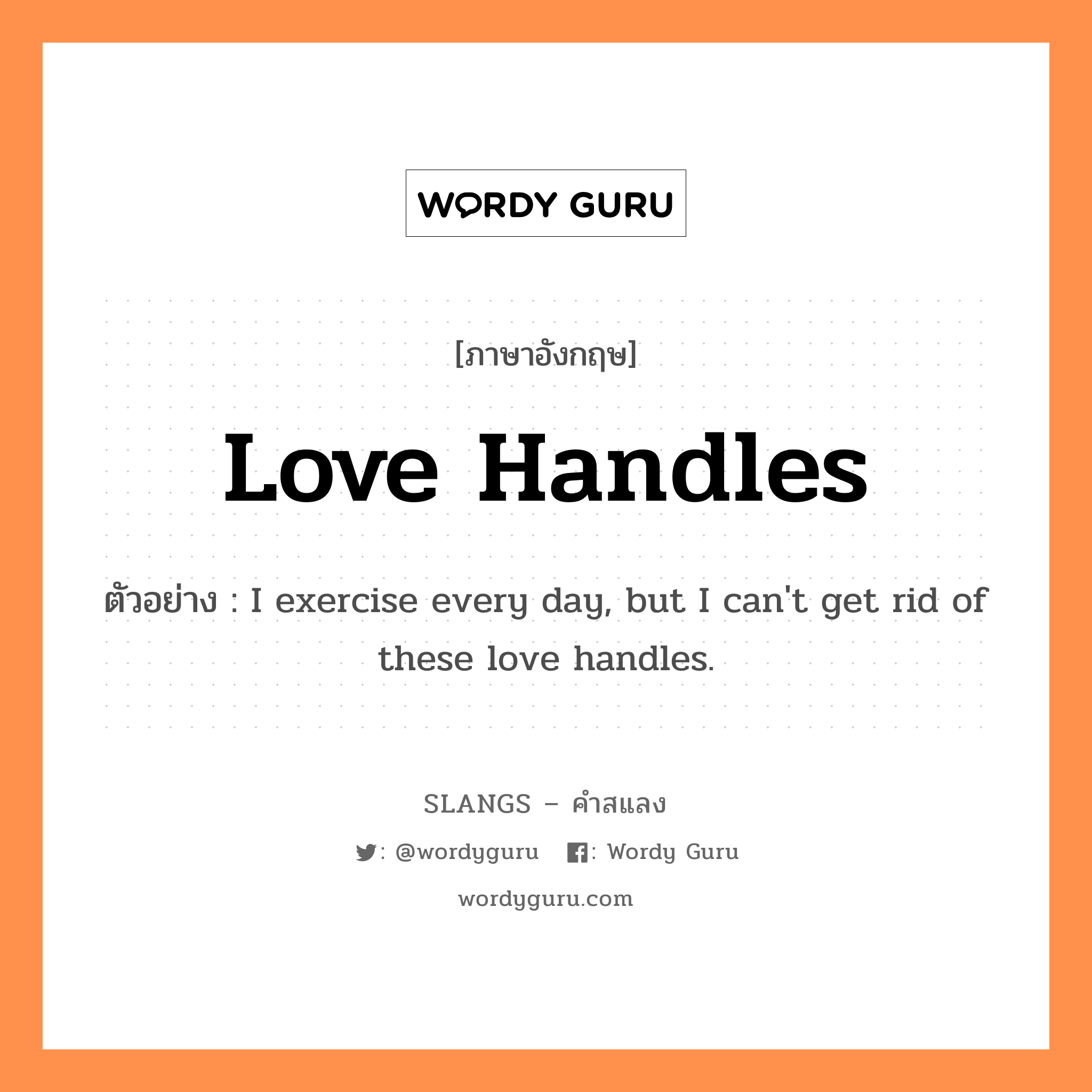 love handles แปลว่า?, คำสแลงภาษาอังกฤษ love handles ตัวอย่าง I exercise every day, but I can't get rid of these love handles.