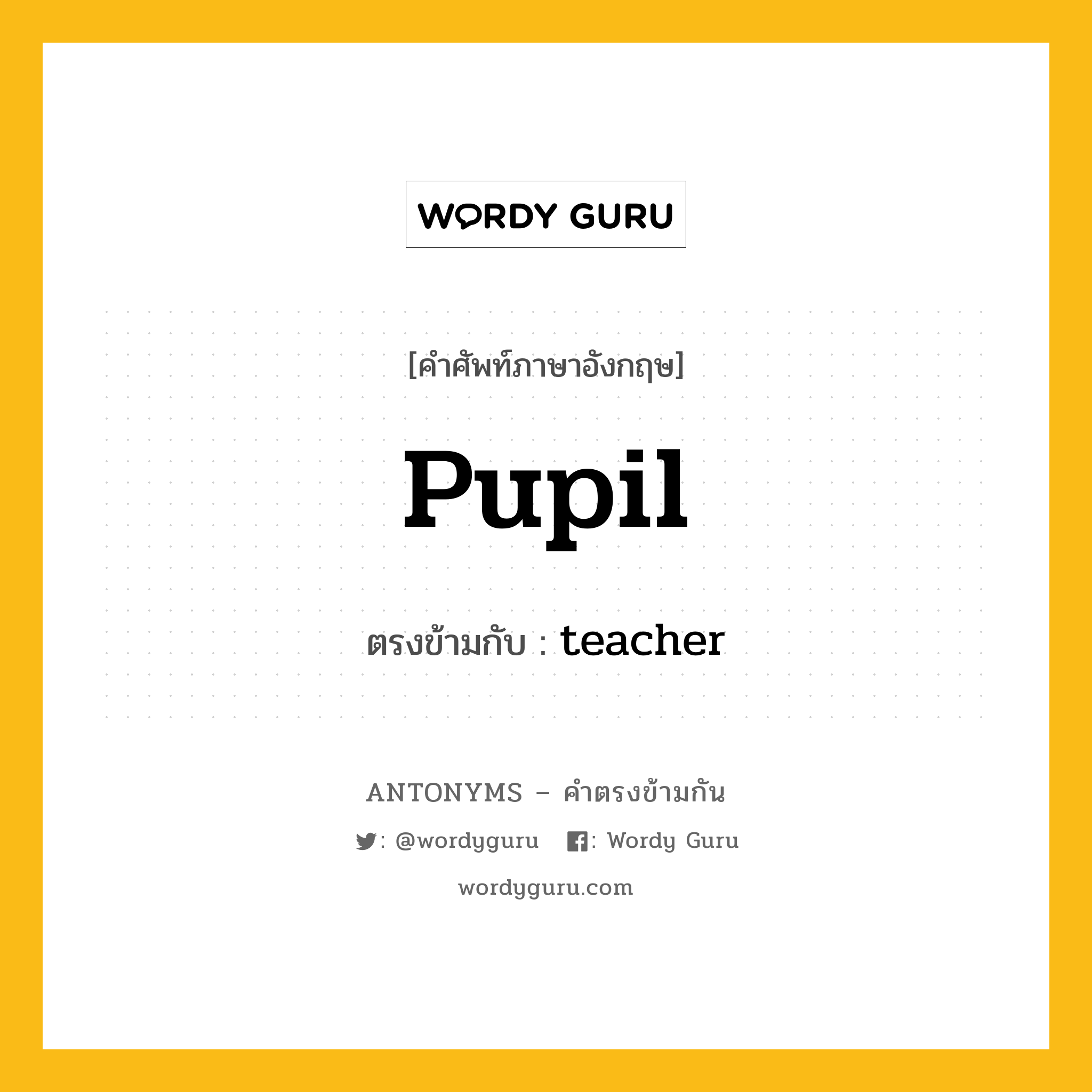 pupil เป็นคำตรงข้ามกับคำไหนบ้าง?, คำศัพท์ภาษาอังกฤษ pupil ตรงข้ามกับ teacher หมวด teacher