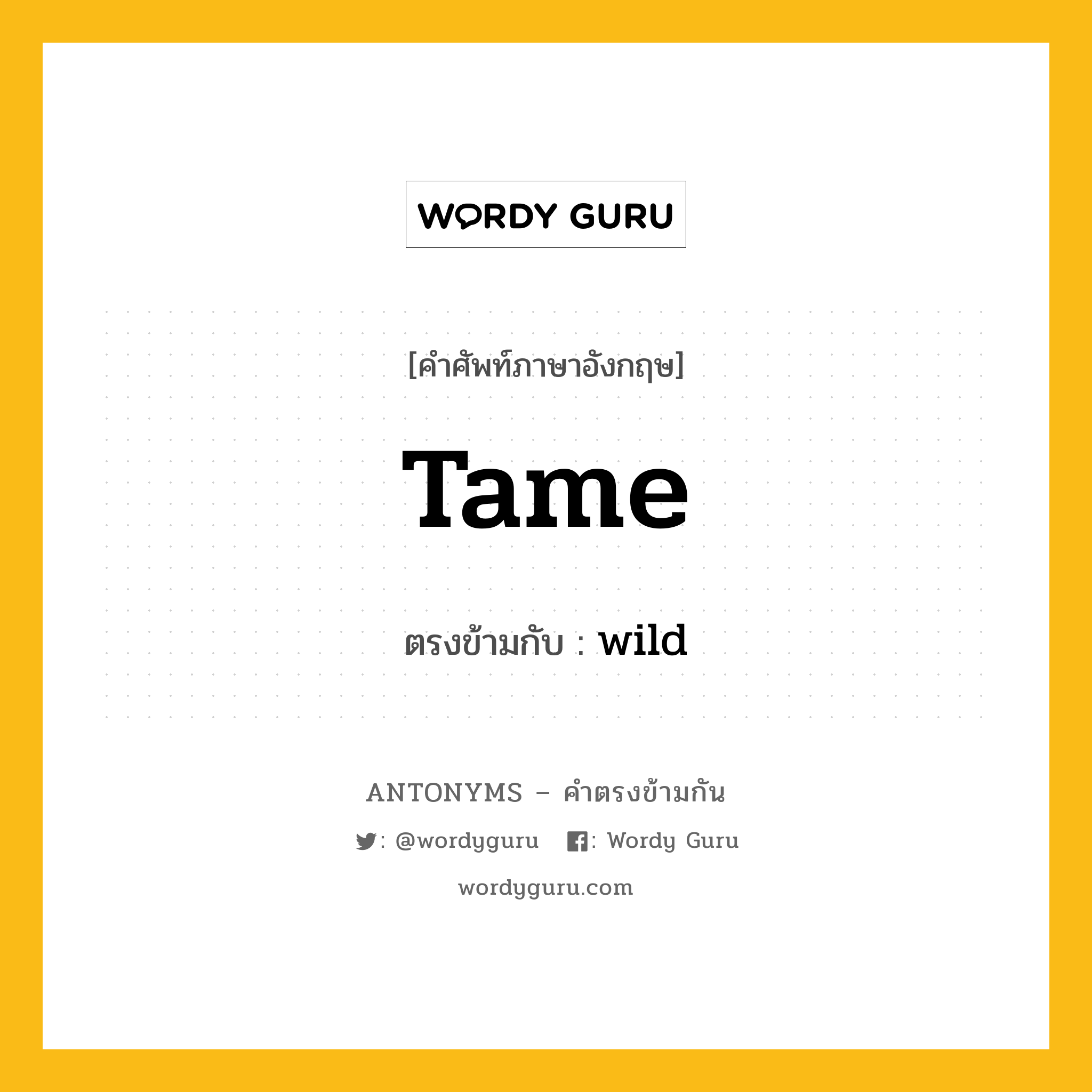 tame เป็นคำตรงข้ามกับคำไหนบ้าง?, คำศัพท์ภาษาอังกฤษ tame ตรงข้ามกับ wild หมวด wild