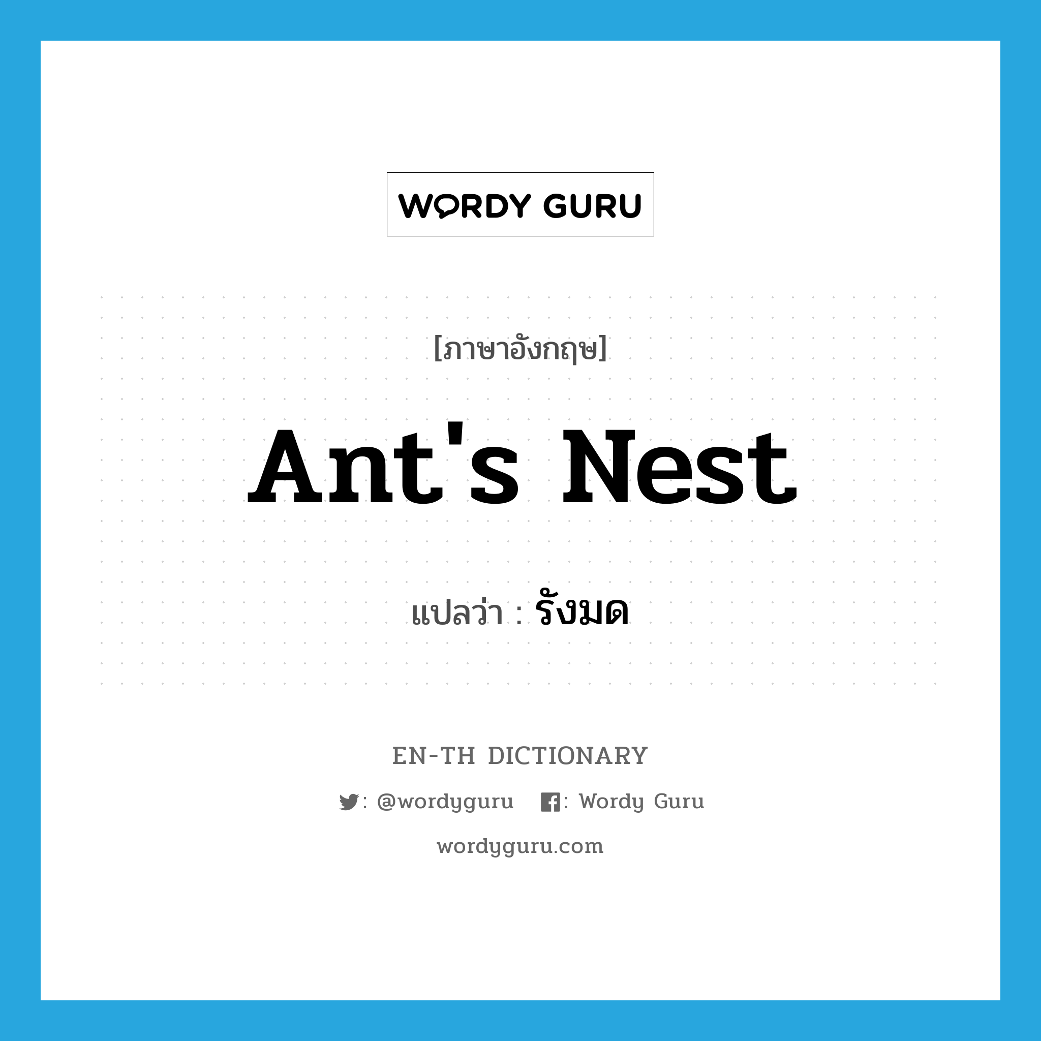 ant's nest แปลว่า?, คำศัพท์ภาษาอังกฤษ ant's nest แปลว่า รังมด ประเภท N หมวด N