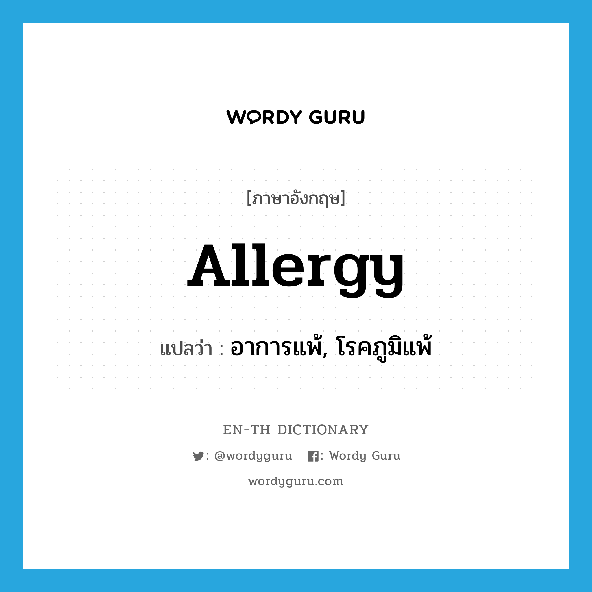 allergy แปลว่า?, คำศัพท์ภาษาอังกฤษ allergy แปลว่า อาการแพ้, โรคภูมิแพ้ ประเภท N หมวด N