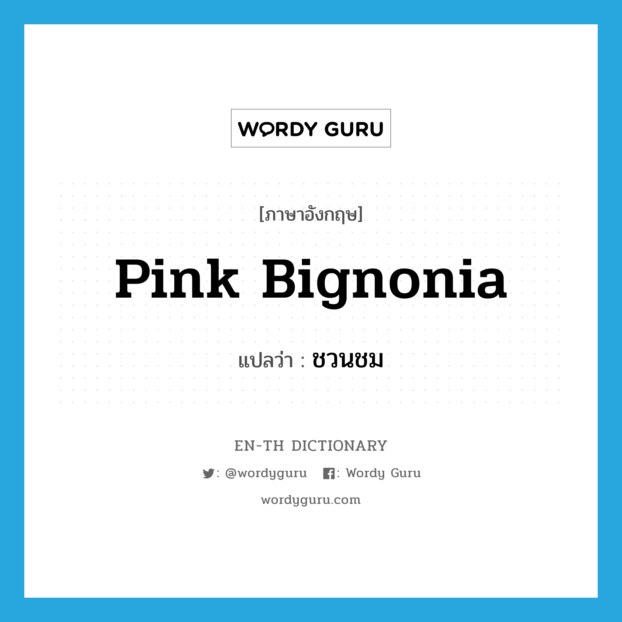 ชวนชม ภาษาอังกฤษ?, คำศัพท์ภาษาอังกฤษ ชวนชม แปลว่า Pink Bignonia ประเภท N หมวด N