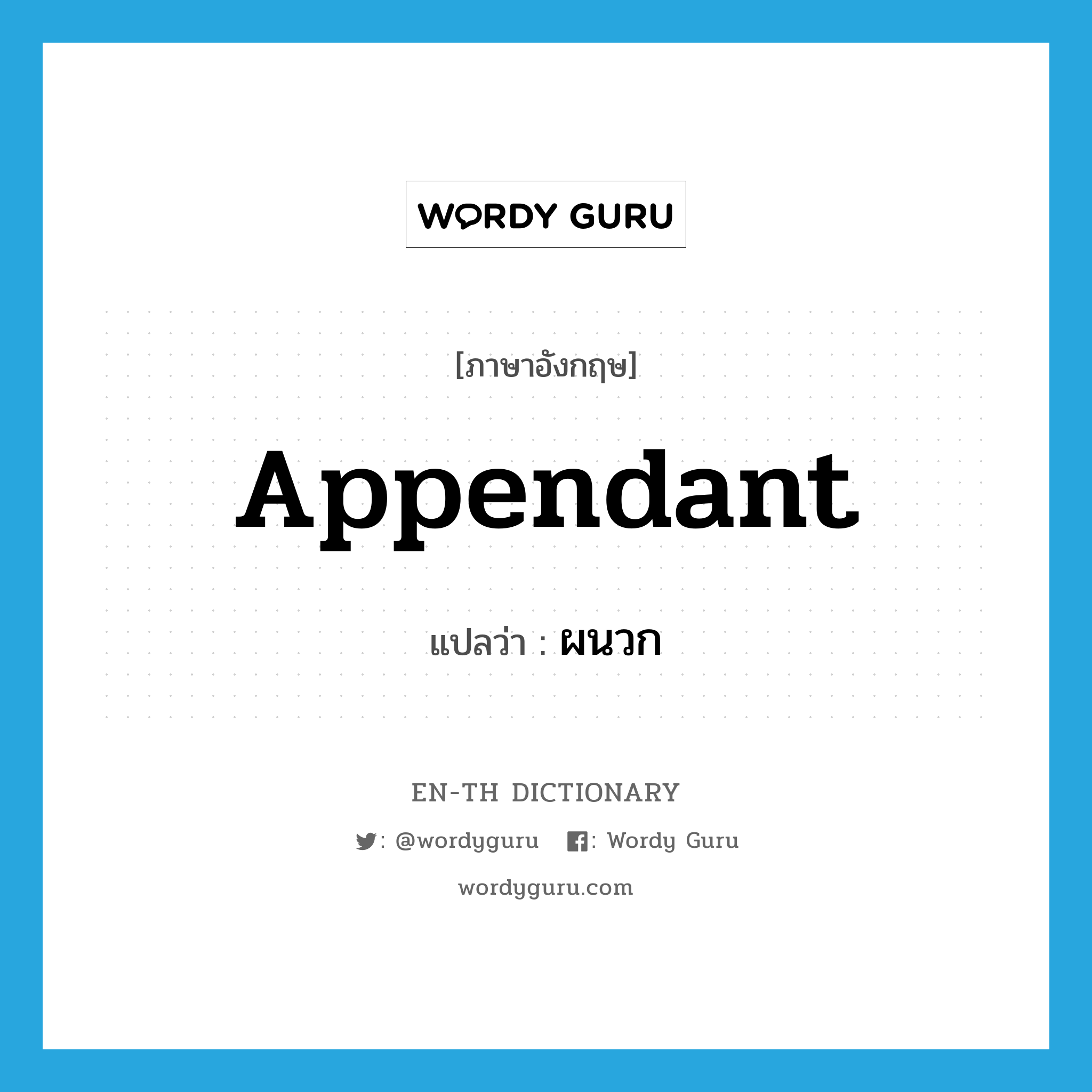 appendant แปลว่า?, คำศัพท์ภาษาอังกฤษ appendant แปลว่า ผนวก ประเภท ADJ หมวด ADJ