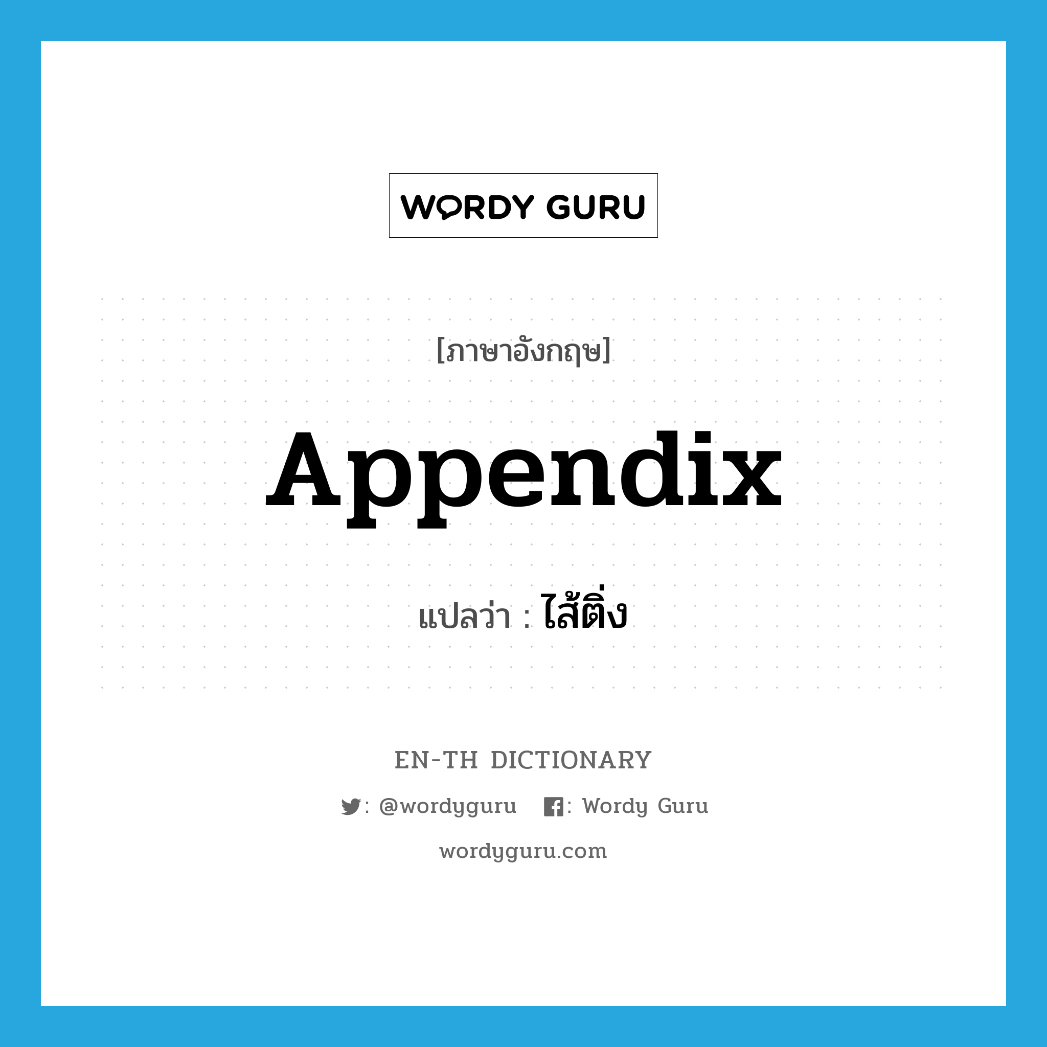 appendix แปลว่า?, คำศัพท์ภาษาอังกฤษ appendix แปลว่า ไส้ติ่ง ประเภท N หมวด N