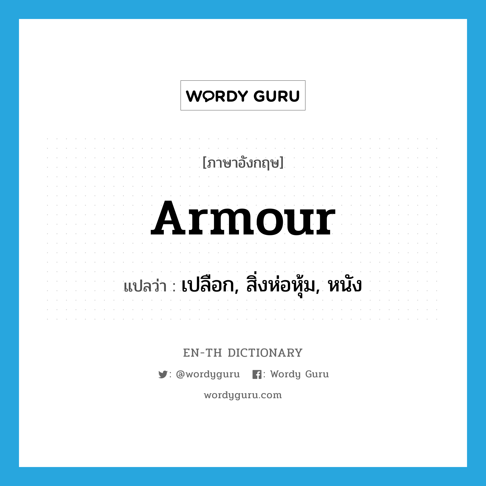 armour แปลว่า?, คำศัพท์ภาษาอังกฤษ armour แปลว่า เปลือก, สิ่งห่อหุ้ม, หนัง ประเภท N หมวด N
