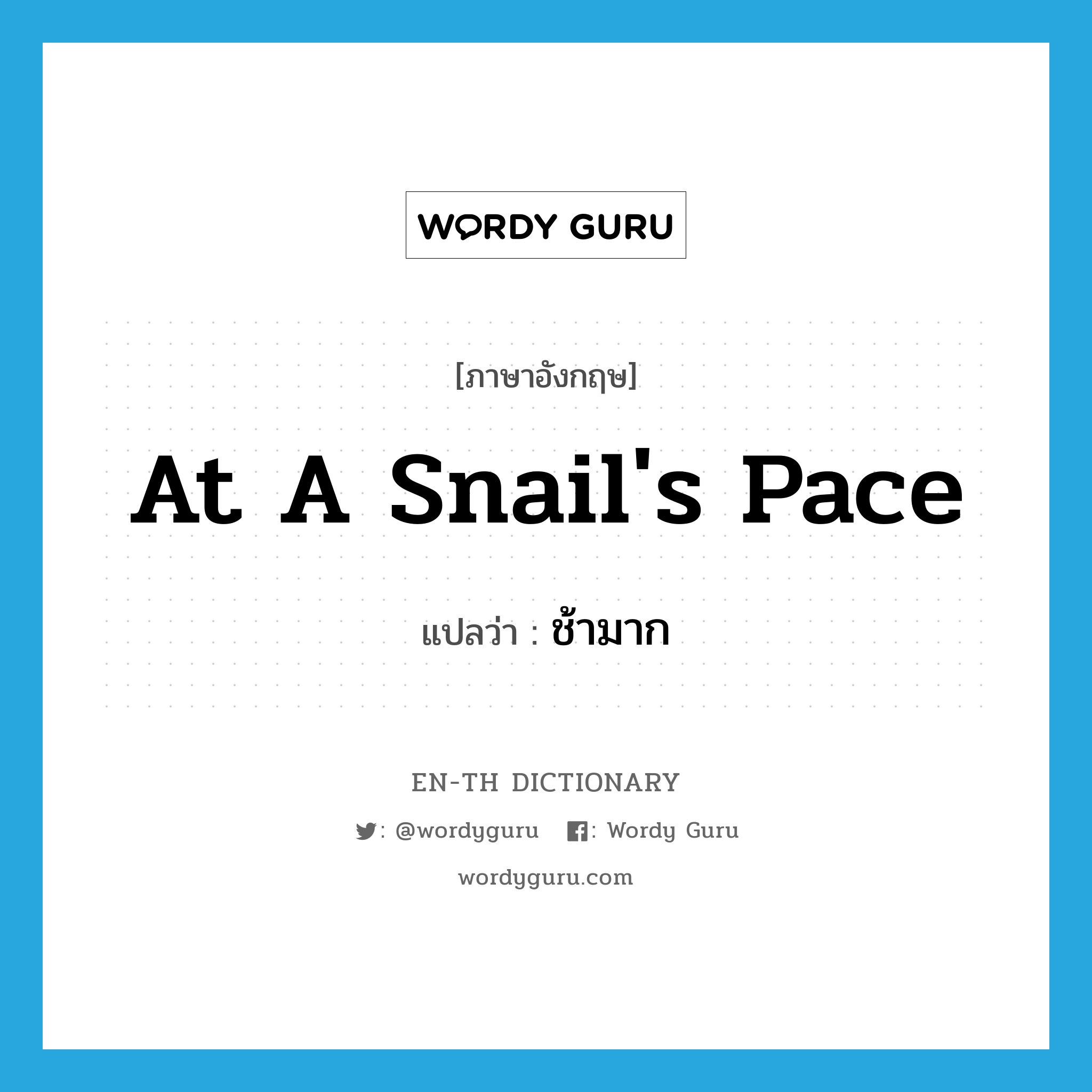 at a snail's pace แปลว่า?, คำศัพท์ภาษาอังกฤษ at a snail's pace แปลว่า ช้ามาก ประเภท IDM หมวด IDM