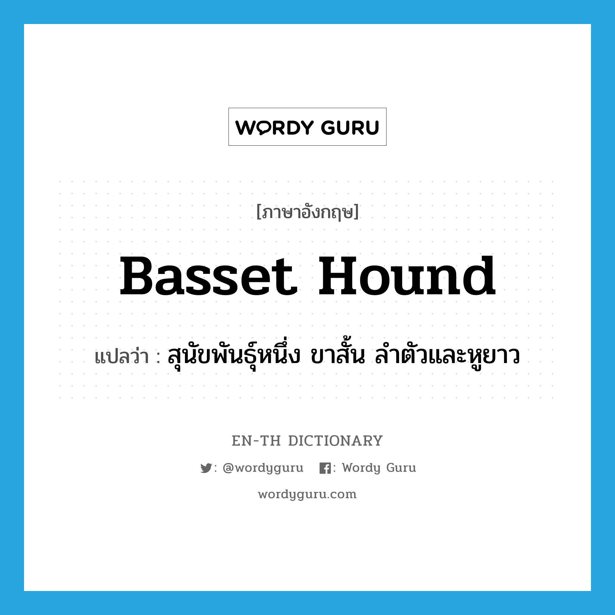basset hound แปลว่า?, คำศัพท์ภาษาอังกฤษ basset hound แปลว่า สุนัขพันธุ์หนึ่ง ขาสั้น ลำตัวและหูยาว ประเภท N หมวด N