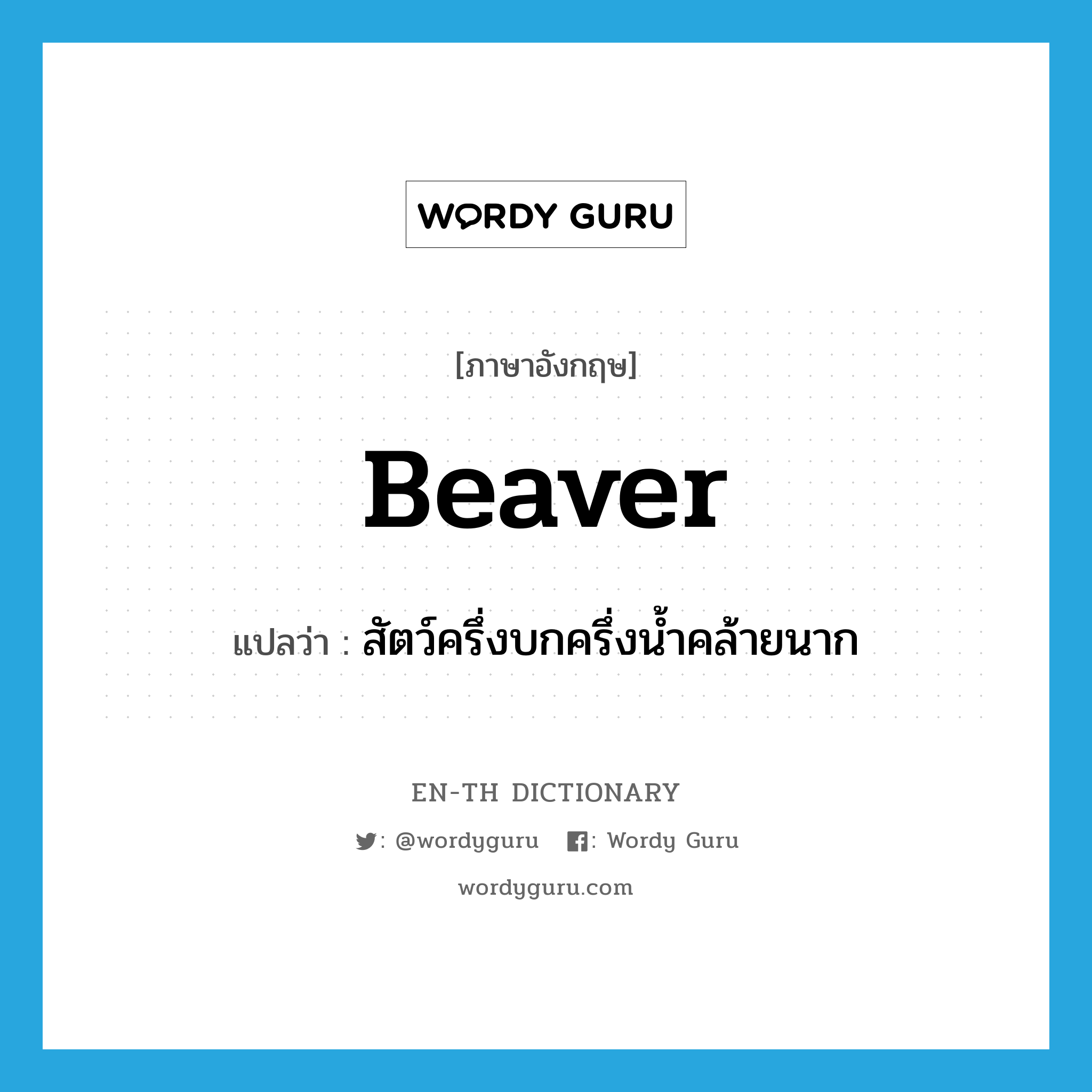 beaver แปลว่า?, คำศัพท์ภาษาอังกฤษ beaver แปลว่า สัตว์ครึ่งบกครึ่งน้ำคล้ายนาก ประเภท N หมวด N