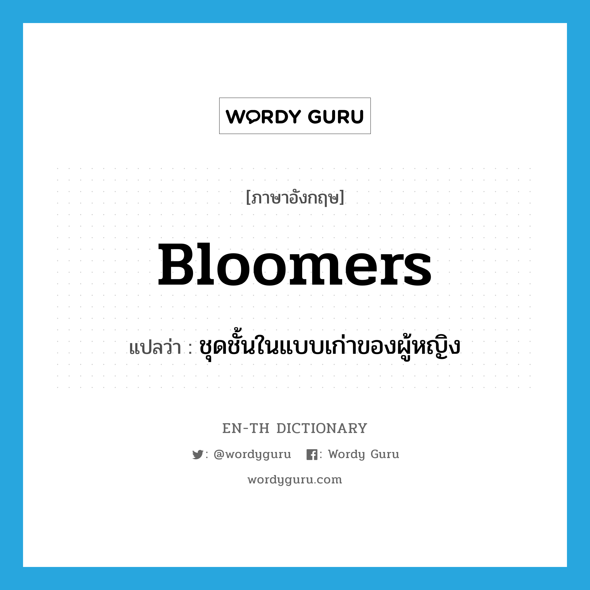 bloomers แปลว่า?, คำศัพท์ภาษาอังกฤษ bloomers แปลว่า ชุดชั้นในแบบเก่าของผู้หญิง ประเภท N หมวด N