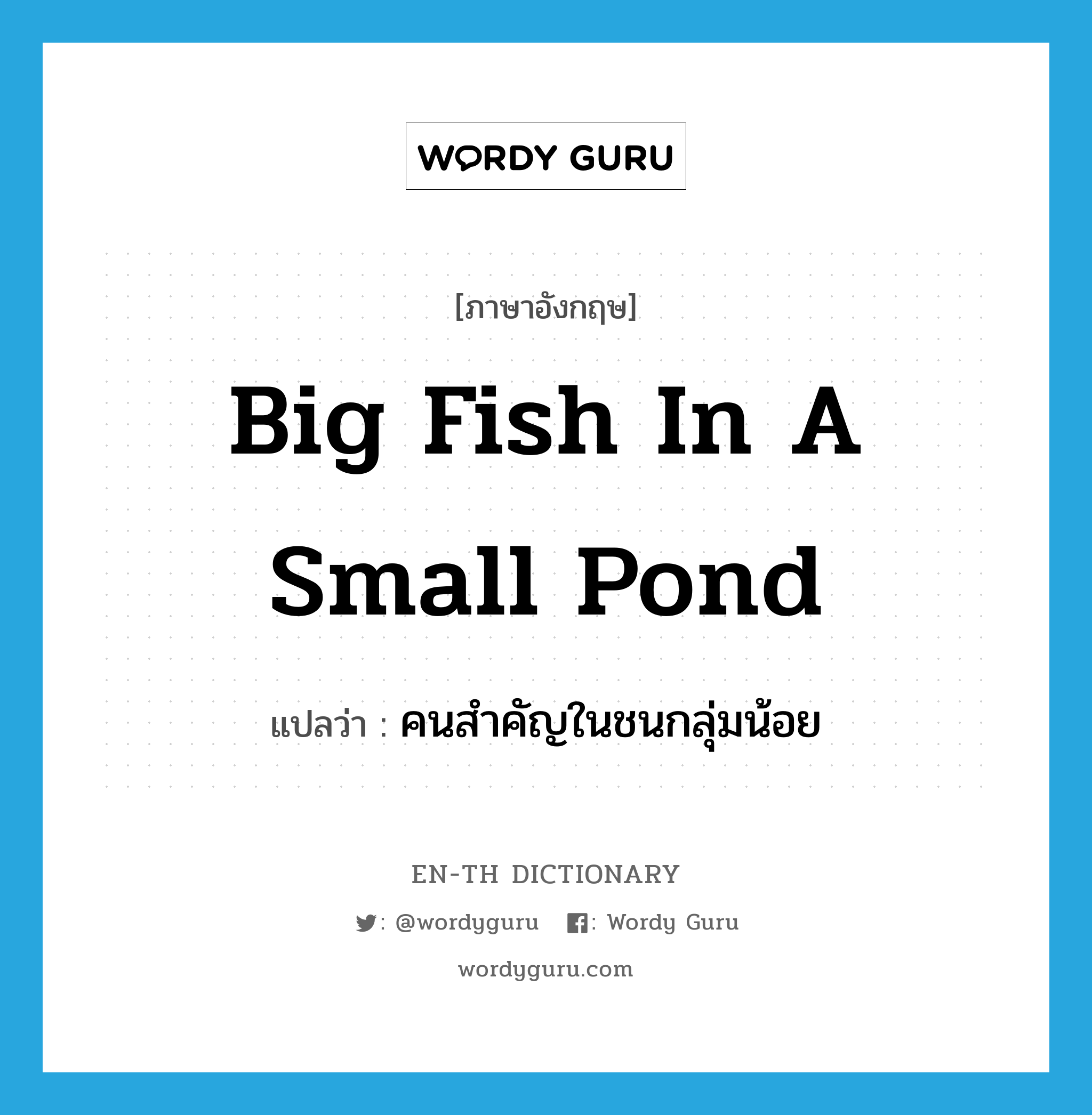 big fish in a small pond แปลว่า?, คำศัพท์ภาษาอังกฤษ big fish in a small pond แปลว่า คนสำคัญในชนกลุ่มน้อย ประเภท IDM หมวด IDM