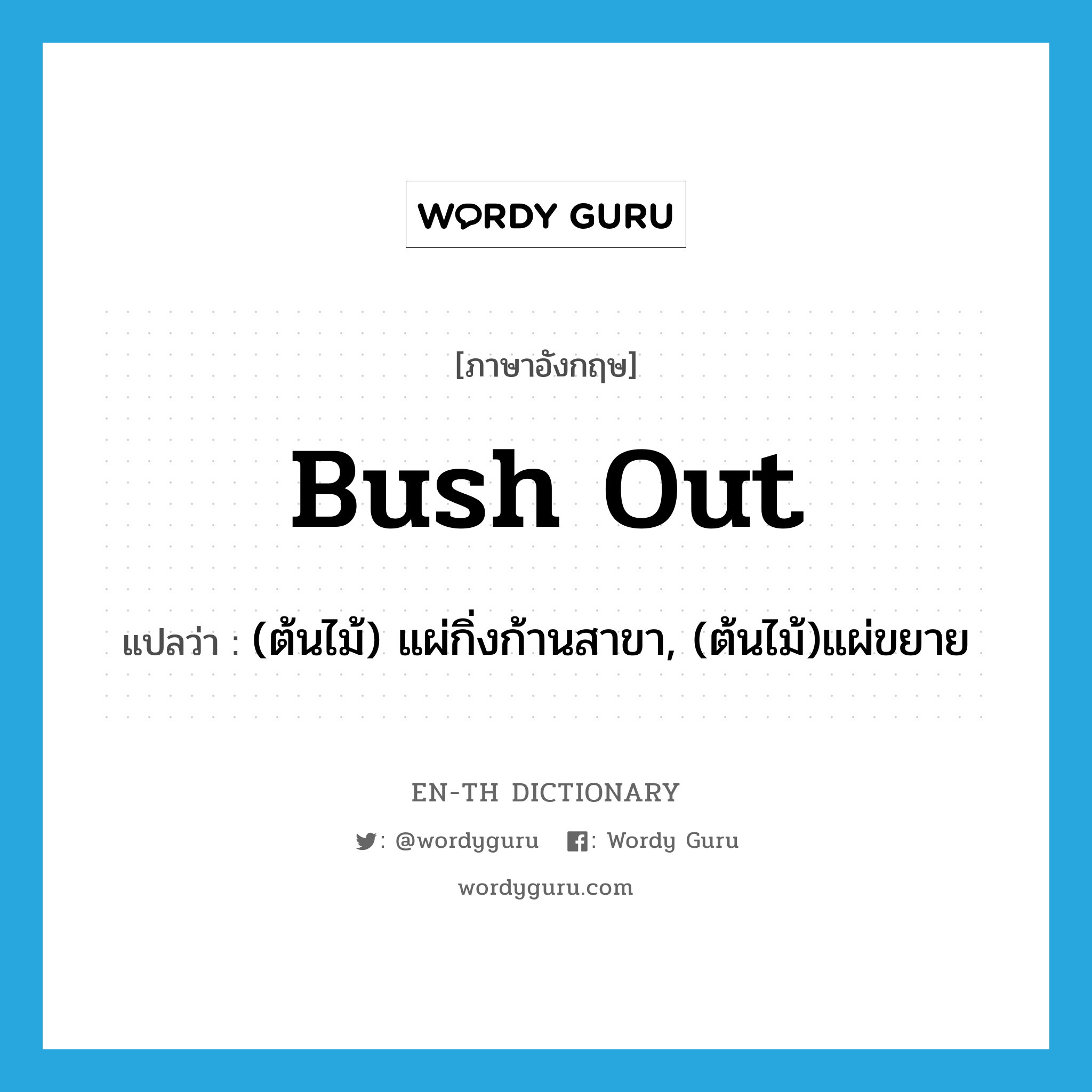 bush out แปลว่า?, คำศัพท์ภาษาอังกฤษ bush out แปลว่า (ต้นไม้) แผ่กิ่งก้านสาขา, (ต้นไม้)แผ่ขยาย ประเภท PHRV หมวด PHRV
