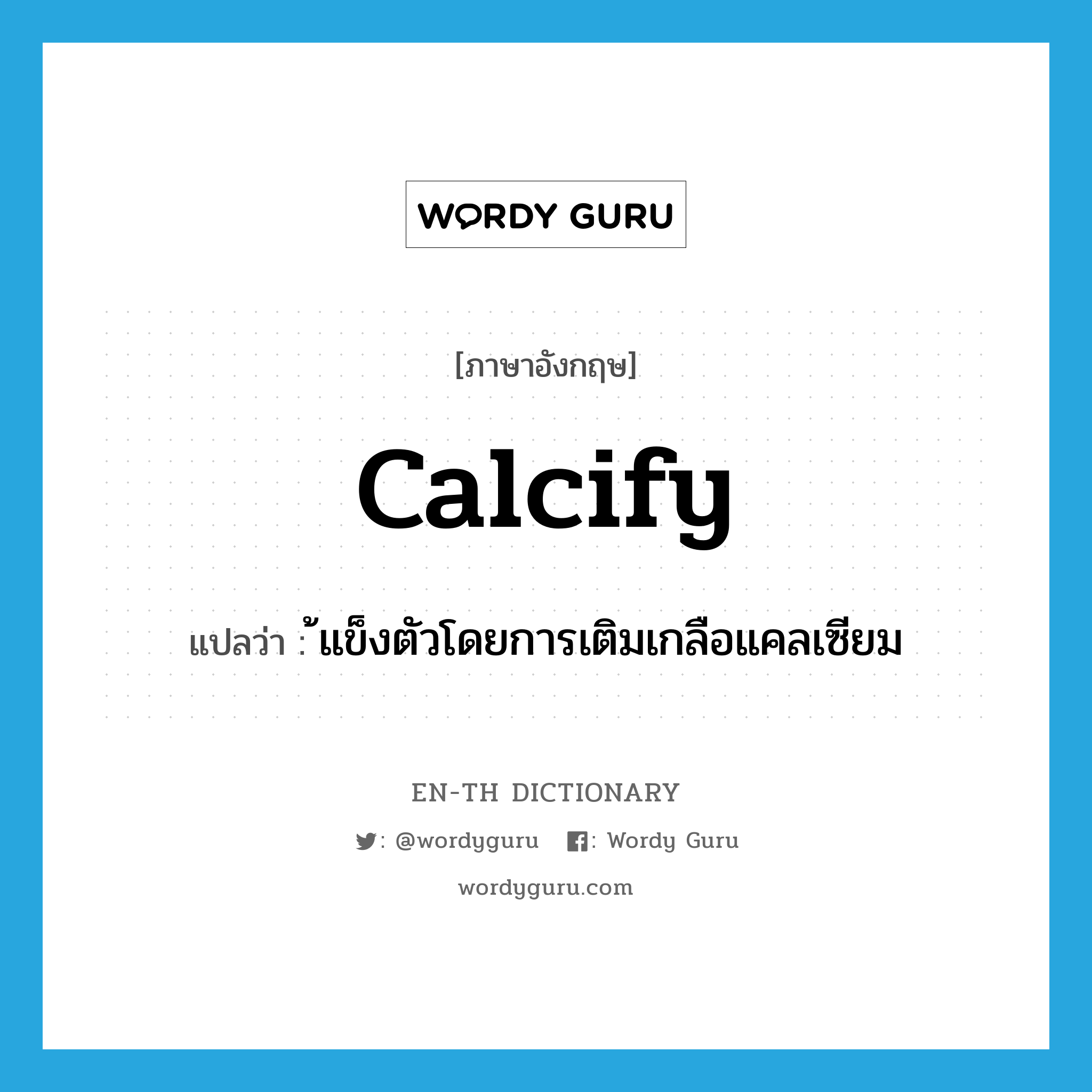 calcify แปลว่า?, คำศัพท์ภาษาอังกฤษ calcify แปลว่า ้แข็งตัวโดยการเติมเกลือแคลเซียม ประเภท VI หมวด VI