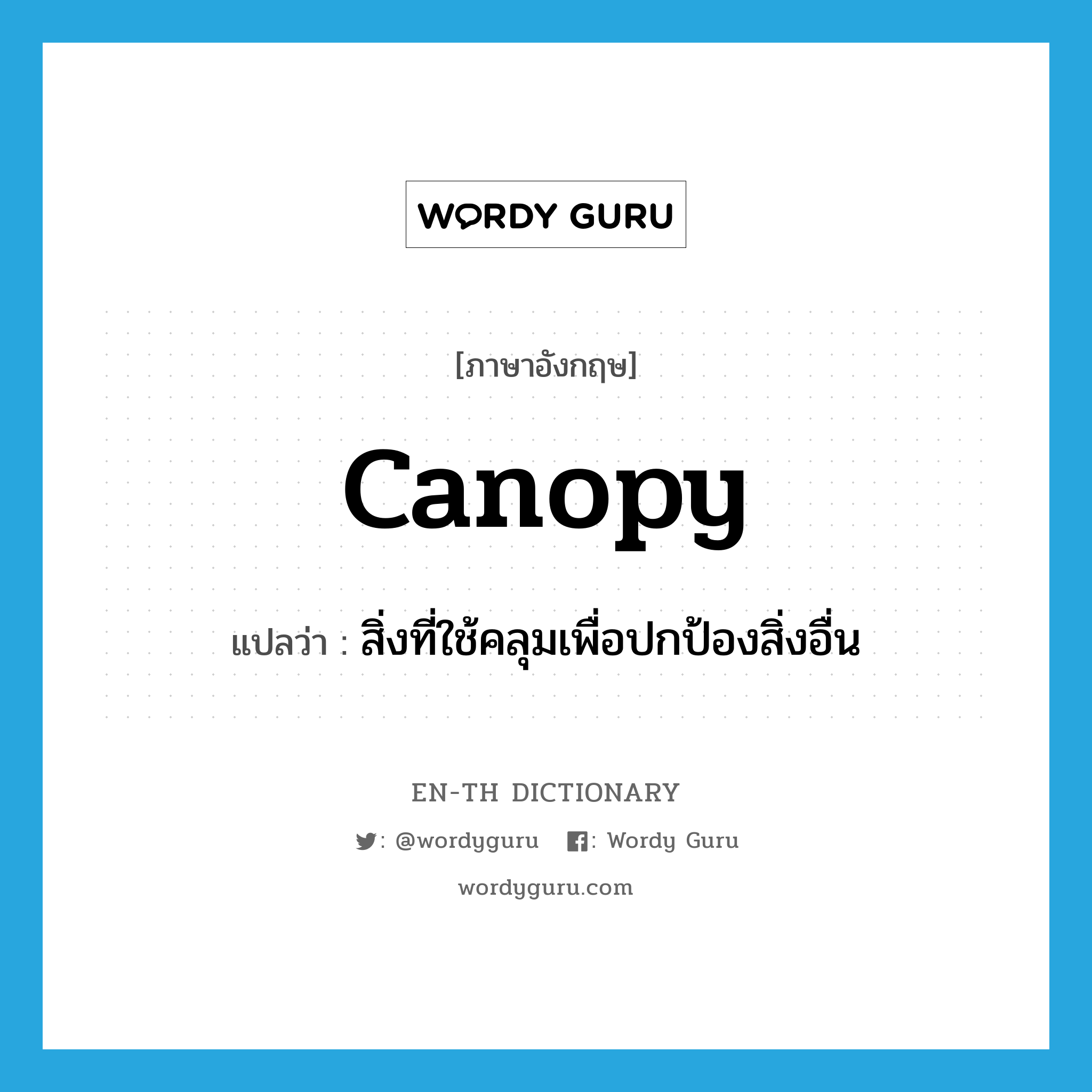 canopy แปลว่า?, คำศัพท์ภาษาอังกฤษ canopy แปลว่า สิ่งที่ใช้คลุมเพื่อปกป้องสิ่งอื่น ประเภท N หมวด N