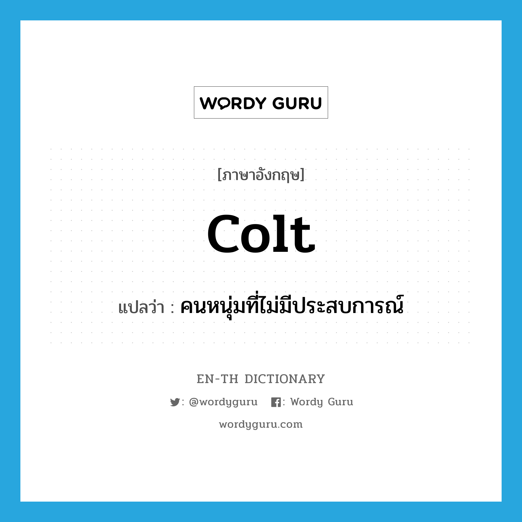 colt แปลว่า?, คำศัพท์ภาษาอังกฤษ colt แปลว่า คนหนุ่มที่ไม่มีประสบการณ์ ประเภท N หมวด N