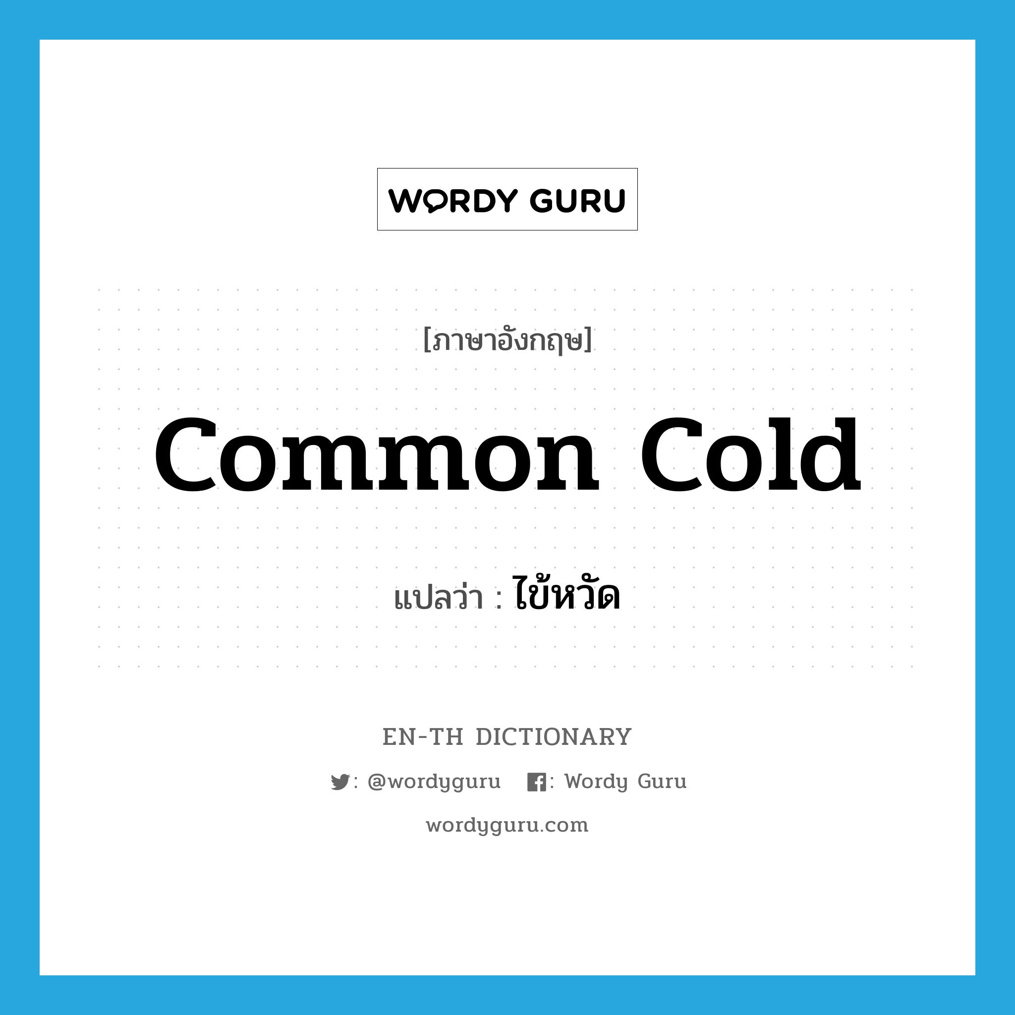 common cold แปลว่า?, คำศัพท์ภาษาอังกฤษ common cold แปลว่า ไข้หวัด ประเภท N หมวด N