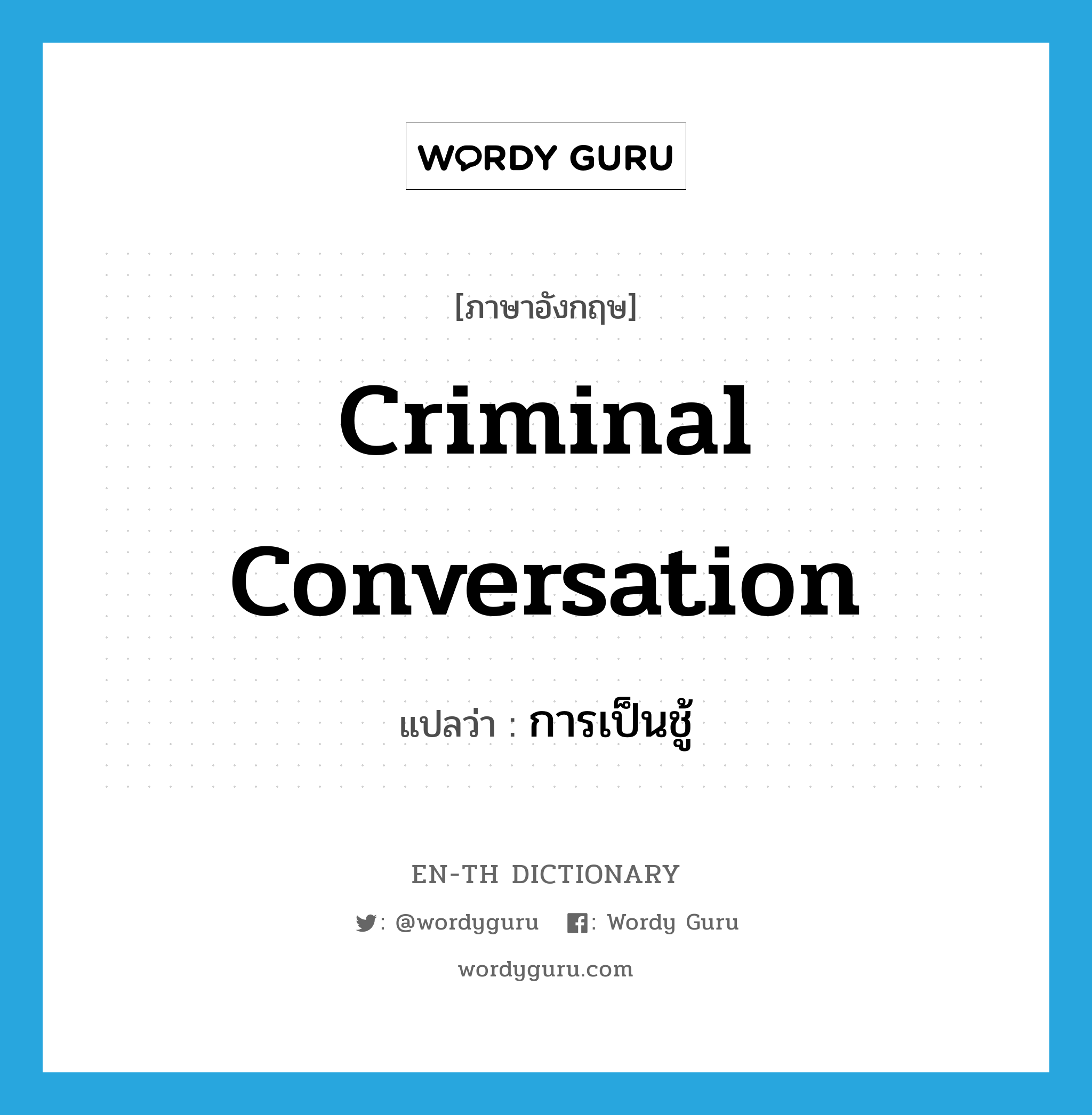 criminal conversation แปลว่า?, คำศัพท์ภาษาอังกฤษ criminal conversation แปลว่า การเป็นชู้ ประเภท N หมวด N