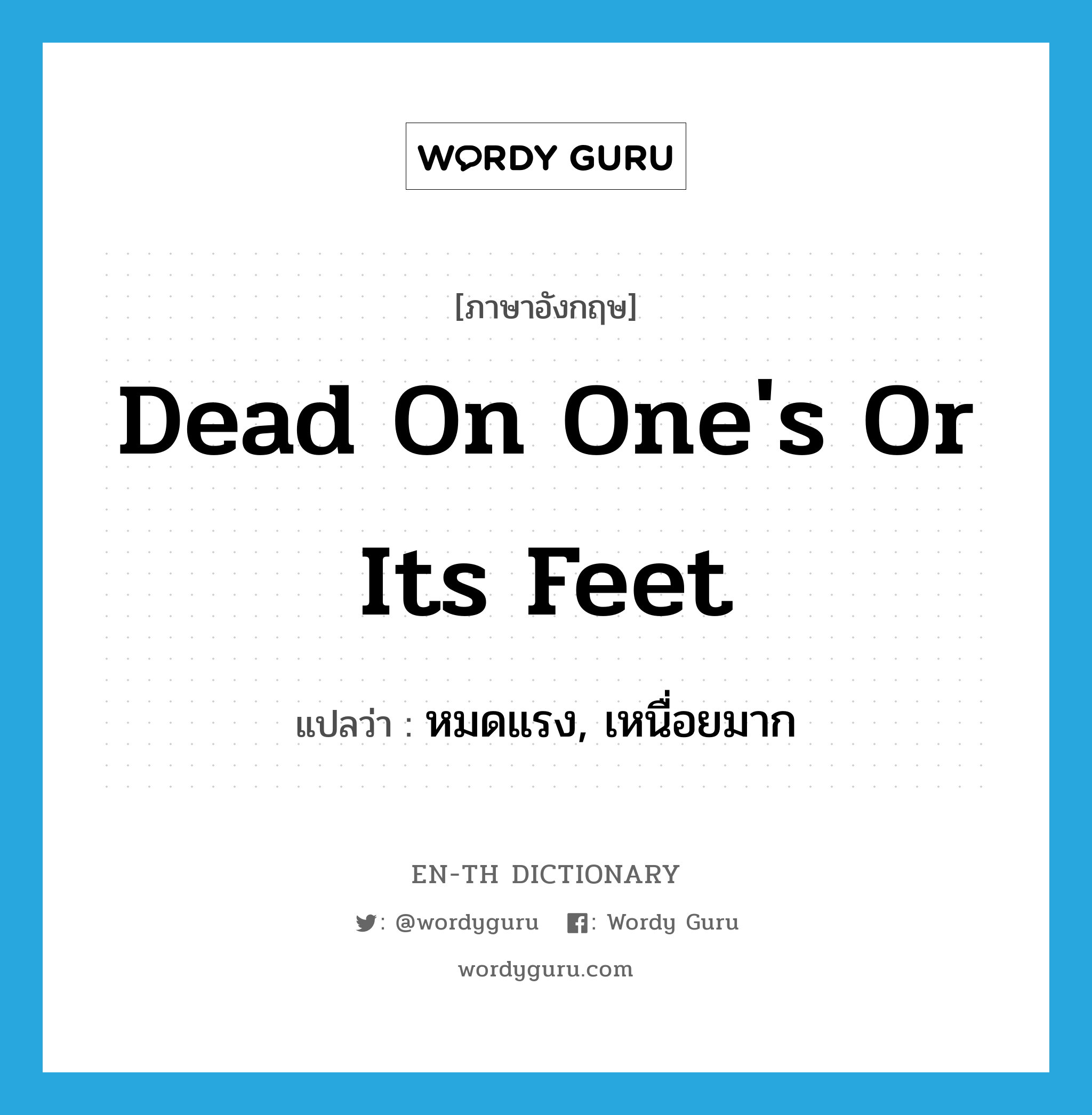 dead on one's or its feet แปลว่า?, คำศัพท์ภาษาอังกฤษ dead on one's or its feet แปลว่า หมดแรง, เหนื่อยมาก ประเภท IDM หมวด IDM