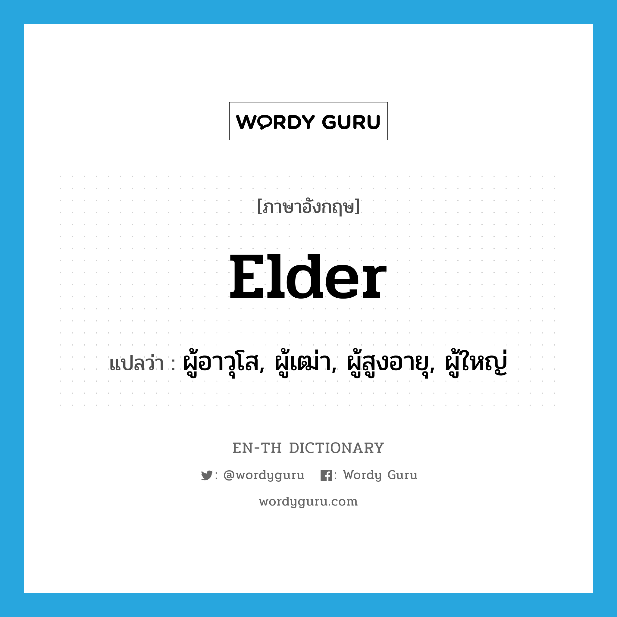 elder แปลว่า?, คำศัพท์ภาษาอังกฤษ elder แปลว่า ผู้อาวุโส, ผู้เฒ่า, ผู้สูงอายุ, ผู้ใหญ่ ประเภท N หมวด N