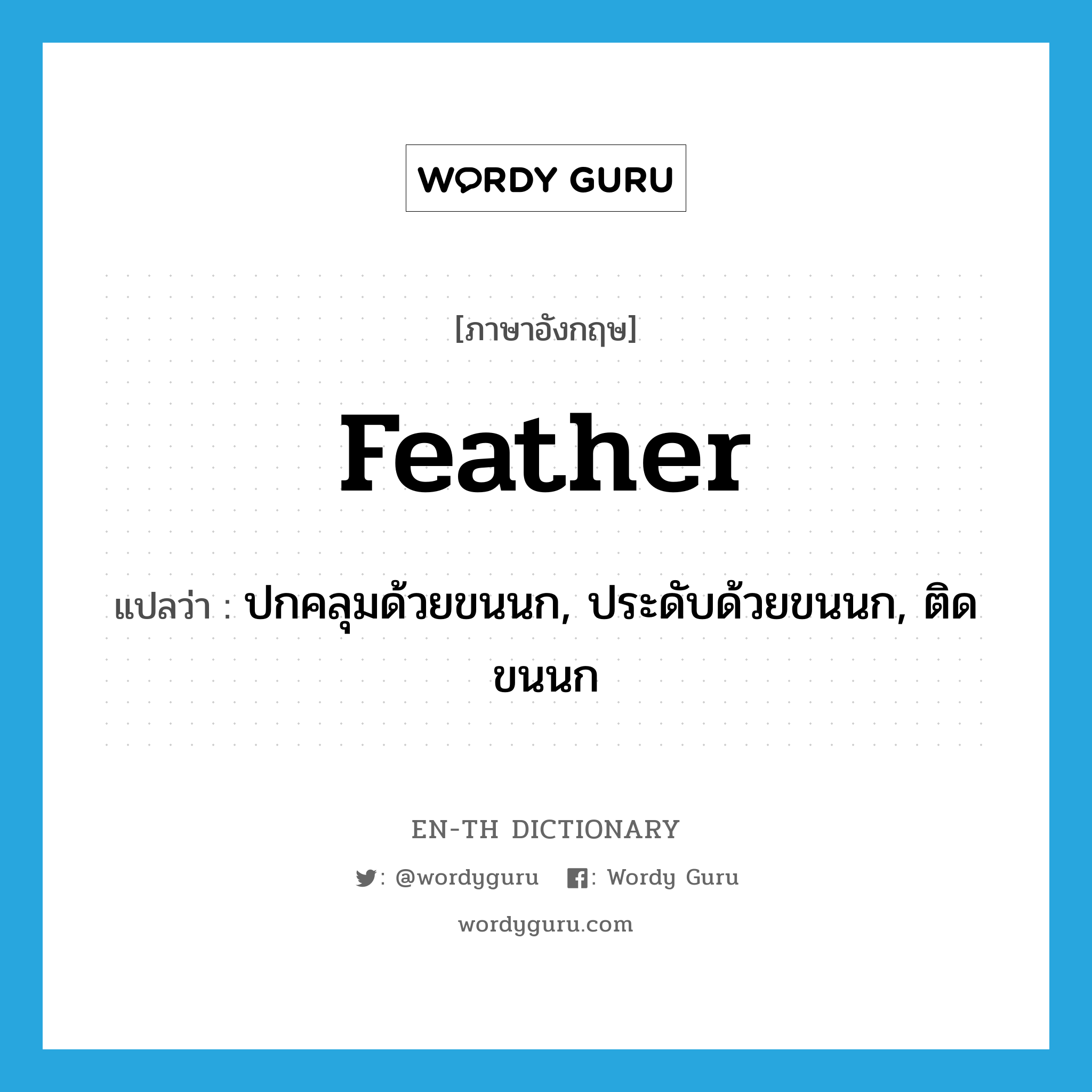 feather แปลว่า?, คำศัพท์ภาษาอังกฤษ feather แปลว่า ปกคลุมด้วยขนนก, ประดับด้วยขนนก, ติดขนนก ประเภท VT หมวด VT