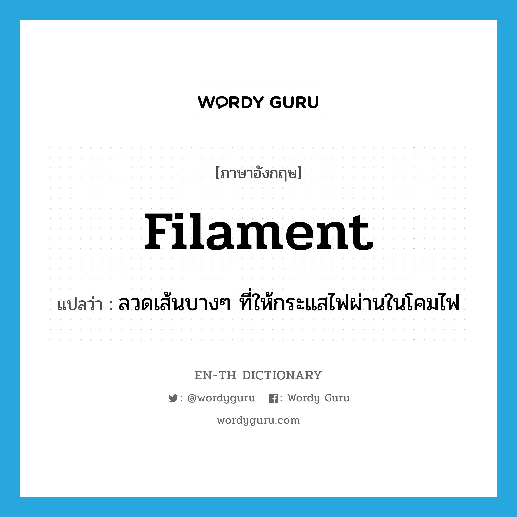 filament แปลว่า?, คำศัพท์ภาษาอังกฤษ filament แปลว่า ลวดเส้นบางๆ ที่ให้กระแสไฟผ่านในโคมไฟ ประเภท N หมวด N