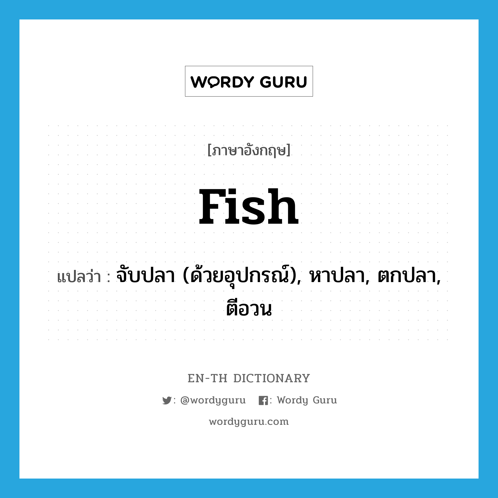 fish แปลว่า?, คำศัพท์ภาษาอังกฤษ fish แปลว่า จับปลา (ด้วยอุปกรณ์), หาปลา, ตกปลา, ตีอวน ประเภท VI หมวด VI