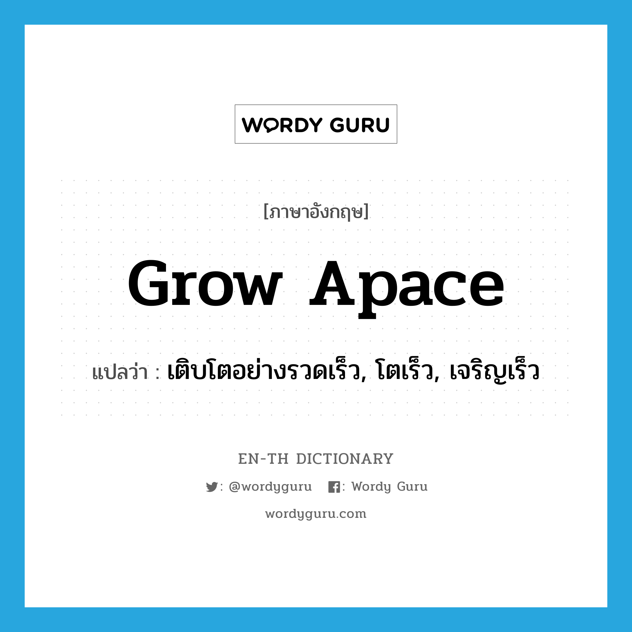grow apace แปลว่า?, คำศัพท์ภาษาอังกฤษ grow apace แปลว่า เติบโตอย่างรวดเร็ว, โตเร็ว, เจริญเร็ว ประเภท PHRV หมวด PHRV