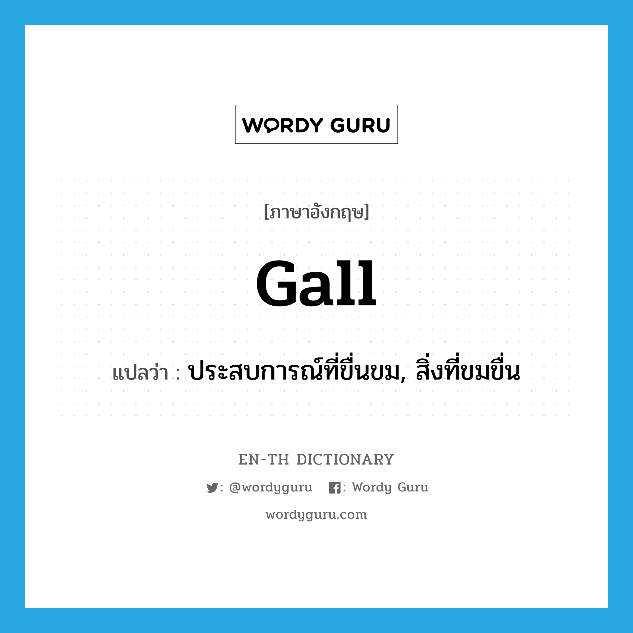 gall แปลว่า?, คำศัพท์ภาษาอังกฤษ gall แปลว่า ประสบการณ์ที่ขื่นขม, สิ่งที่ขมขื่น ประเภท N หมวด N