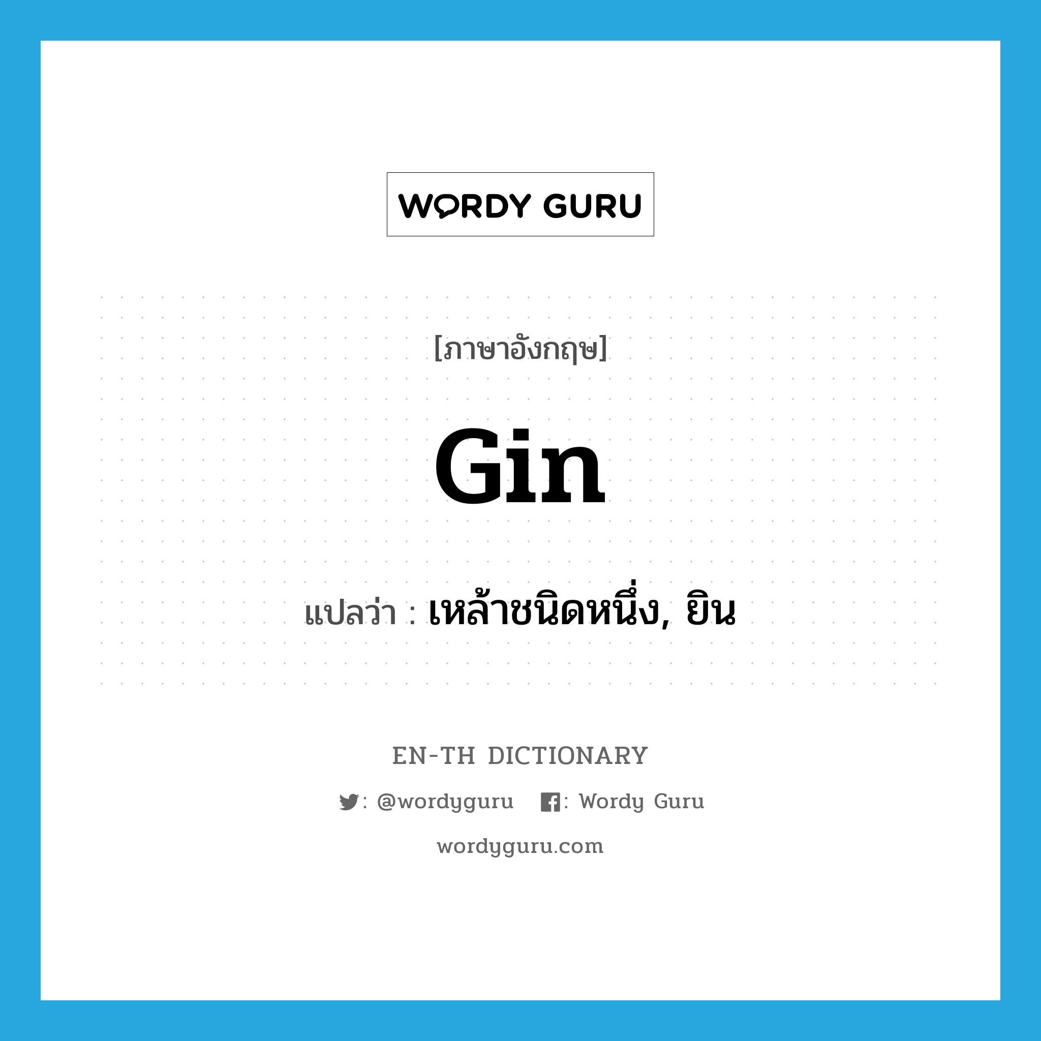 gin แปลว่า?, คำศัพท์ภาษาอังกฤษ gin แปลว่า เหล้าชนิดหนึ่ง, ยิน ประเภท N หมวด N
