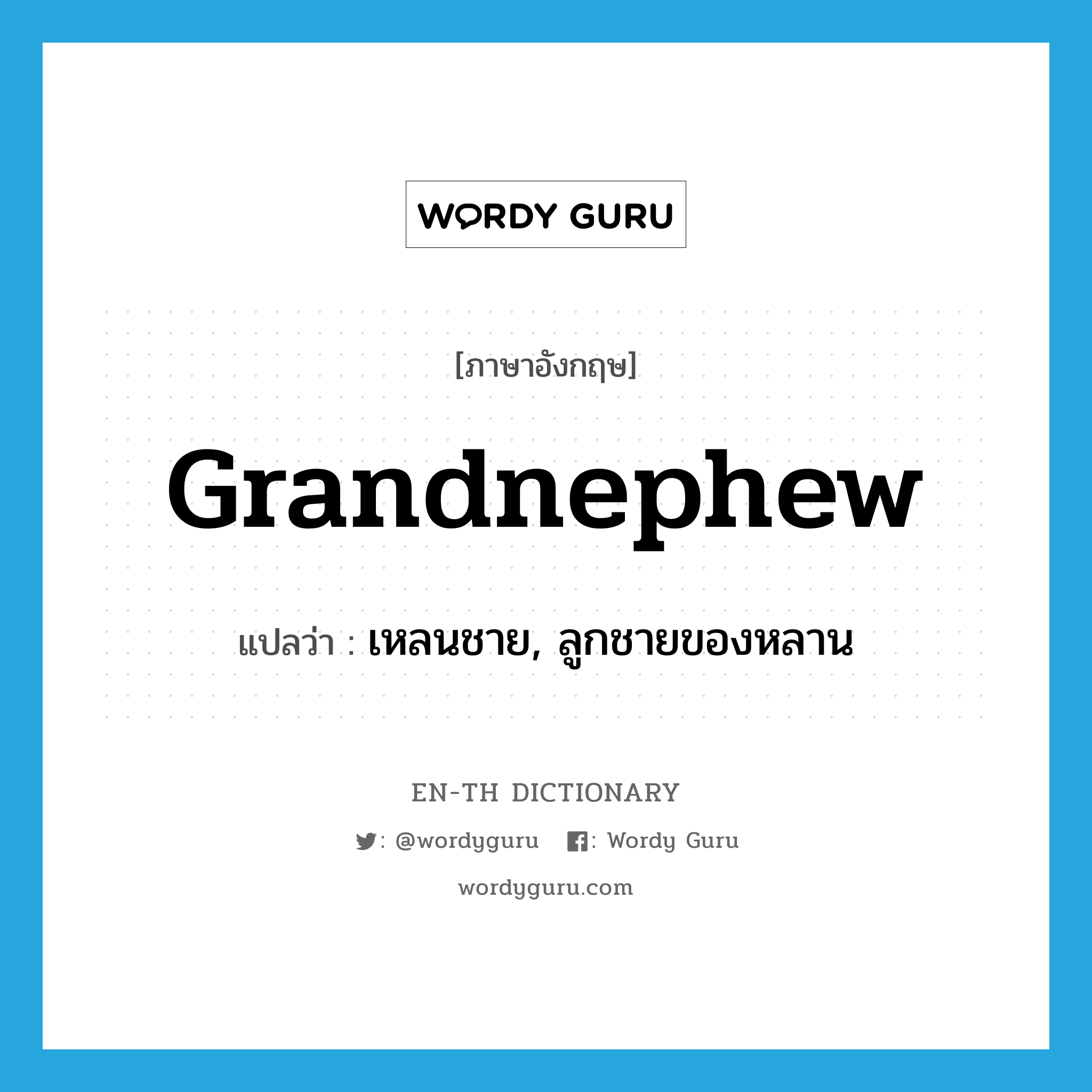 grandnephew แปลว่า?, คำศัพท์ภาษาอังกฤษ grandnephew แปลว่า เหลนชาย, ลูกชายของหลาน ประเภท N หมวด N