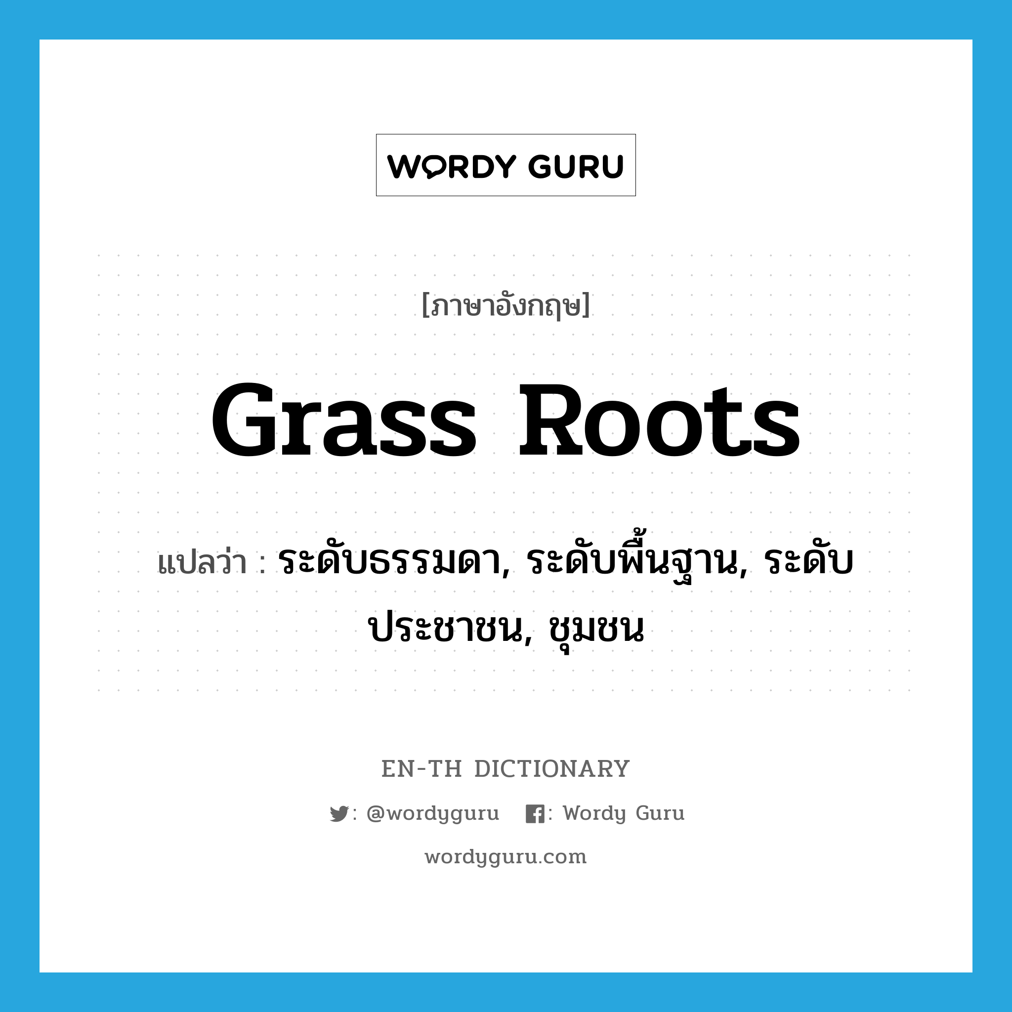 grass roots แปลว่า?, คำศัพท์ภาษาอังกฤษ grass roots แปลว่า ระดับธรรมดา, ระดับพื้นฐาน, ระดับประชาชน, ชุมชน ประเภท N หมวด N