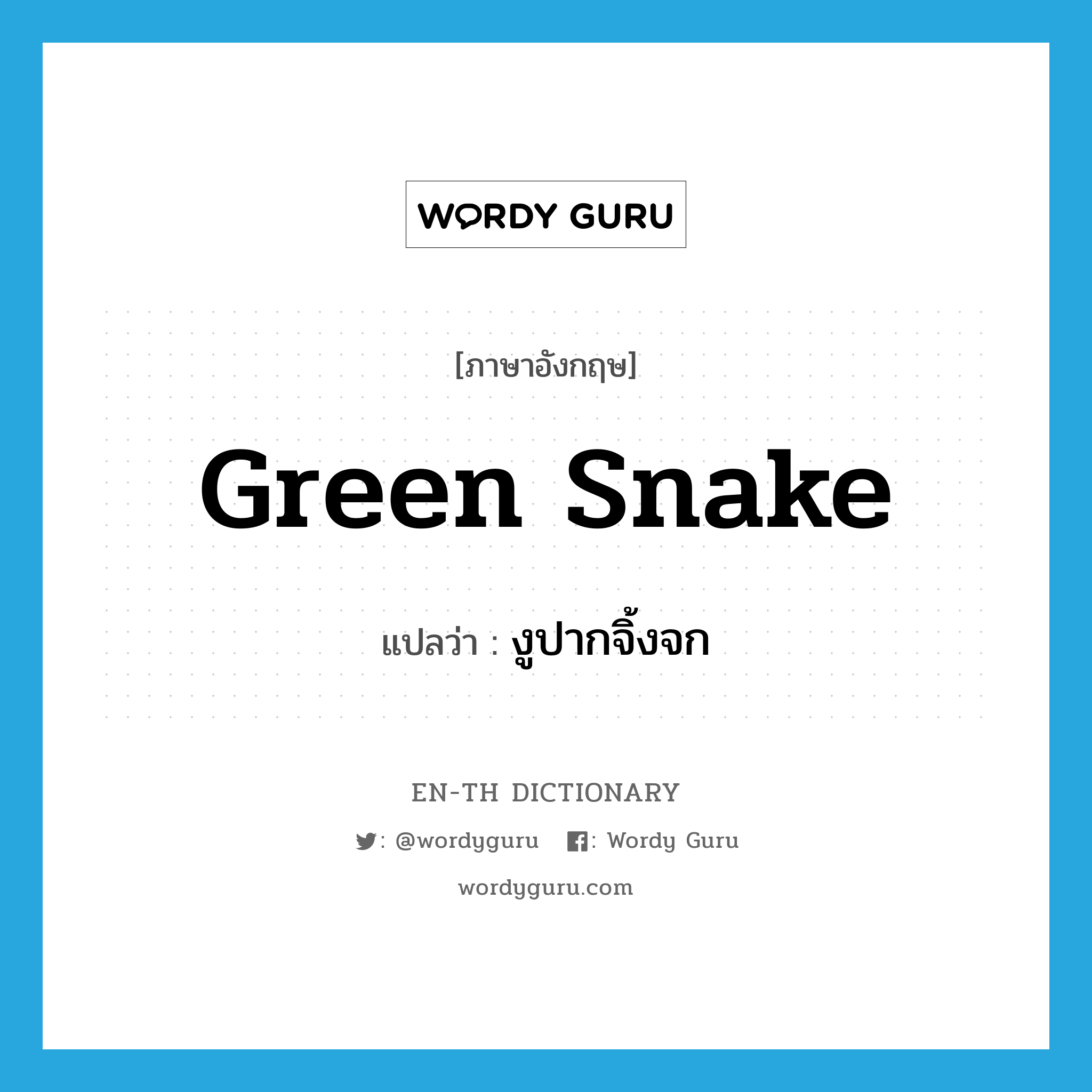 green snake แปลว่า?, คำศัพท์ภาษาอังกฤษ green snake แปลว่า งูปากจิ้งจก ประเภท N หมวด N