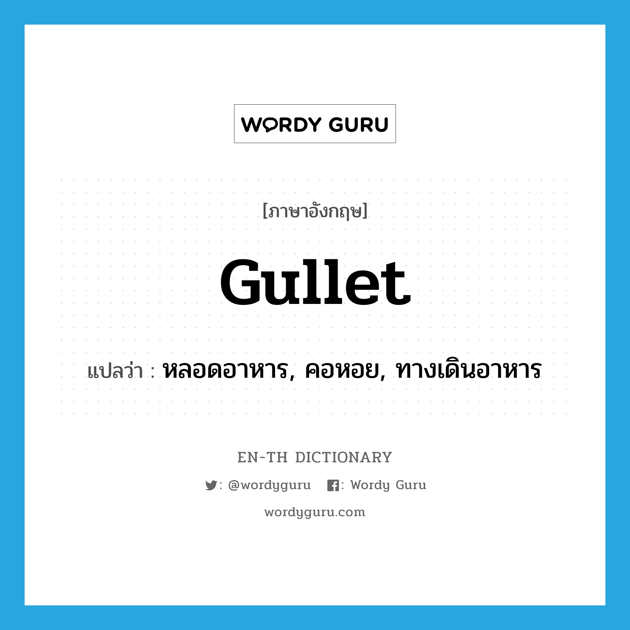 gullet แปลว่า?, คำศัพท์ภาษาอังกฤษ gullet แปลว่า หลอดอาหาร, คอหอย, ทางเดินอาหาร ประเภท N หมวด N