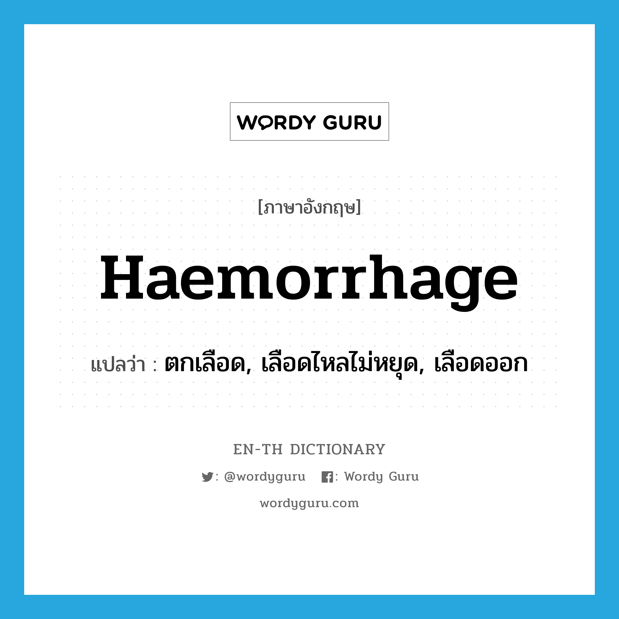 haemorrhage แปลว่า?, คำศัพท์ภาษาอังกฤษ haemorrhage แปลว่า ตกเลือด, เลือดไหลไม่หยุด, เลือดออก ประเภท VI หมวด VI