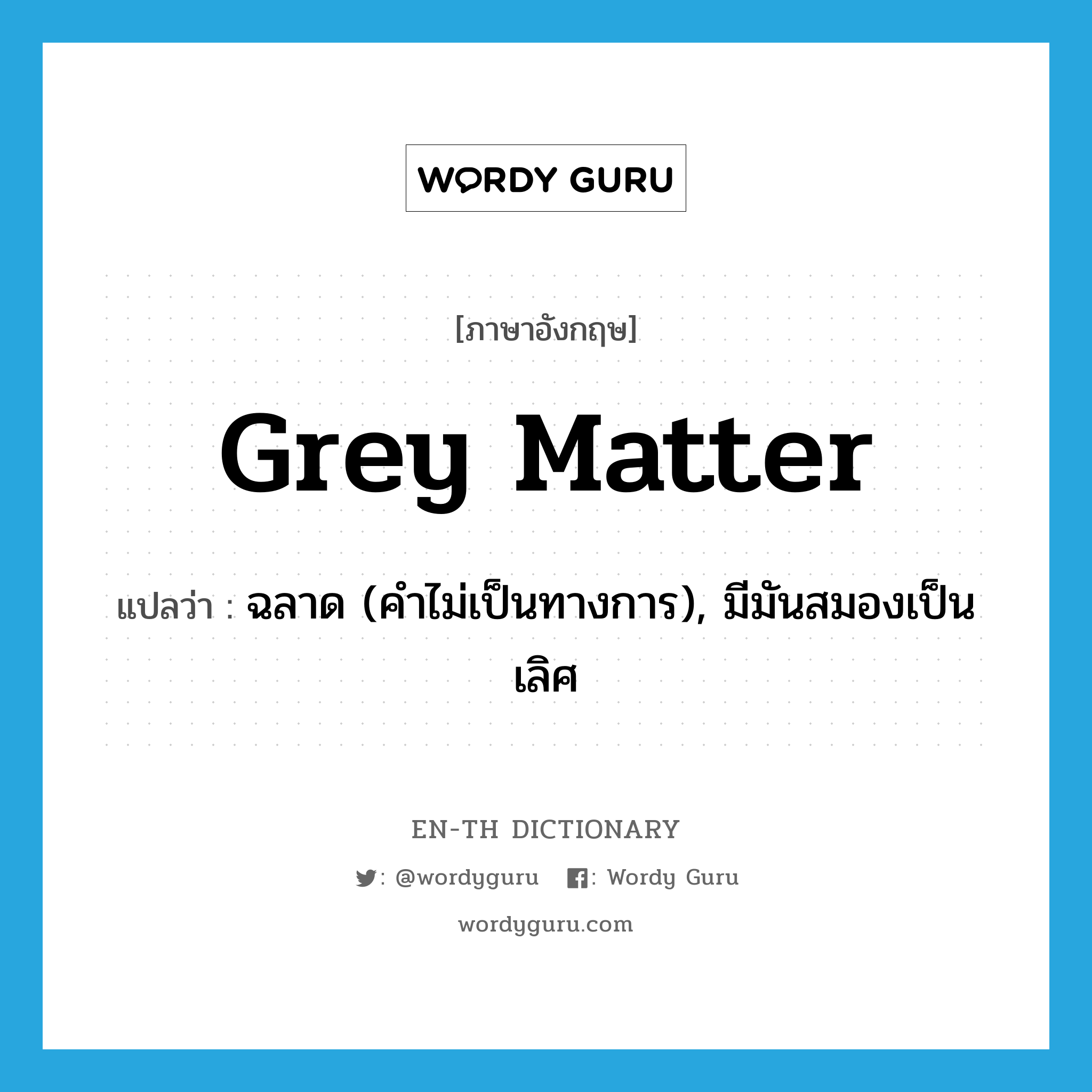 grey matter แปลว่า?, คำศัพท์ภาษาอังกฤษ grey matter แปลว่า ฉลาด (คำไม่เป็นทางการ), มีมันสมองเป็นเลิศ ประเภท IDM หมวด IDM