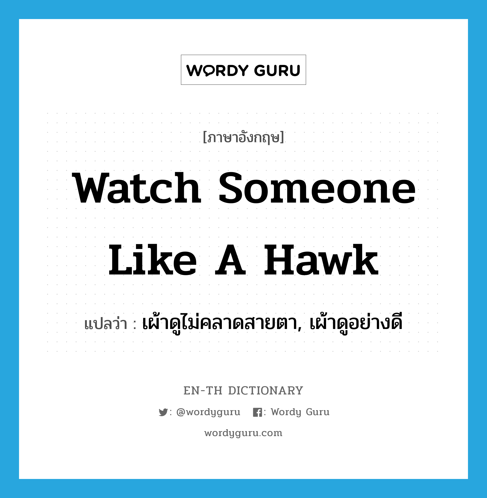 watch someone like a hawk แปลว่า?, คำศัพท์ภาษาอังกฤษ watch someone like a hawk แปลว่า เผ้าดูไม่คลาดสายตา, เผ้าดูอย่างดี ประเภท IDM หมวด IDM