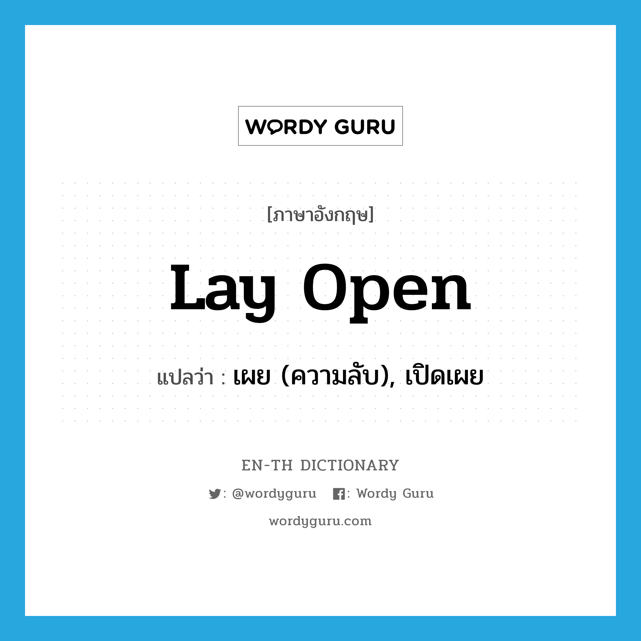 lay open แปลว่า?, คำศัพท์ภาษาอังกฤษ lay open แปลว่า เผย (ความลับ), เปิดเผย ประเภท IDM หมวด IDM