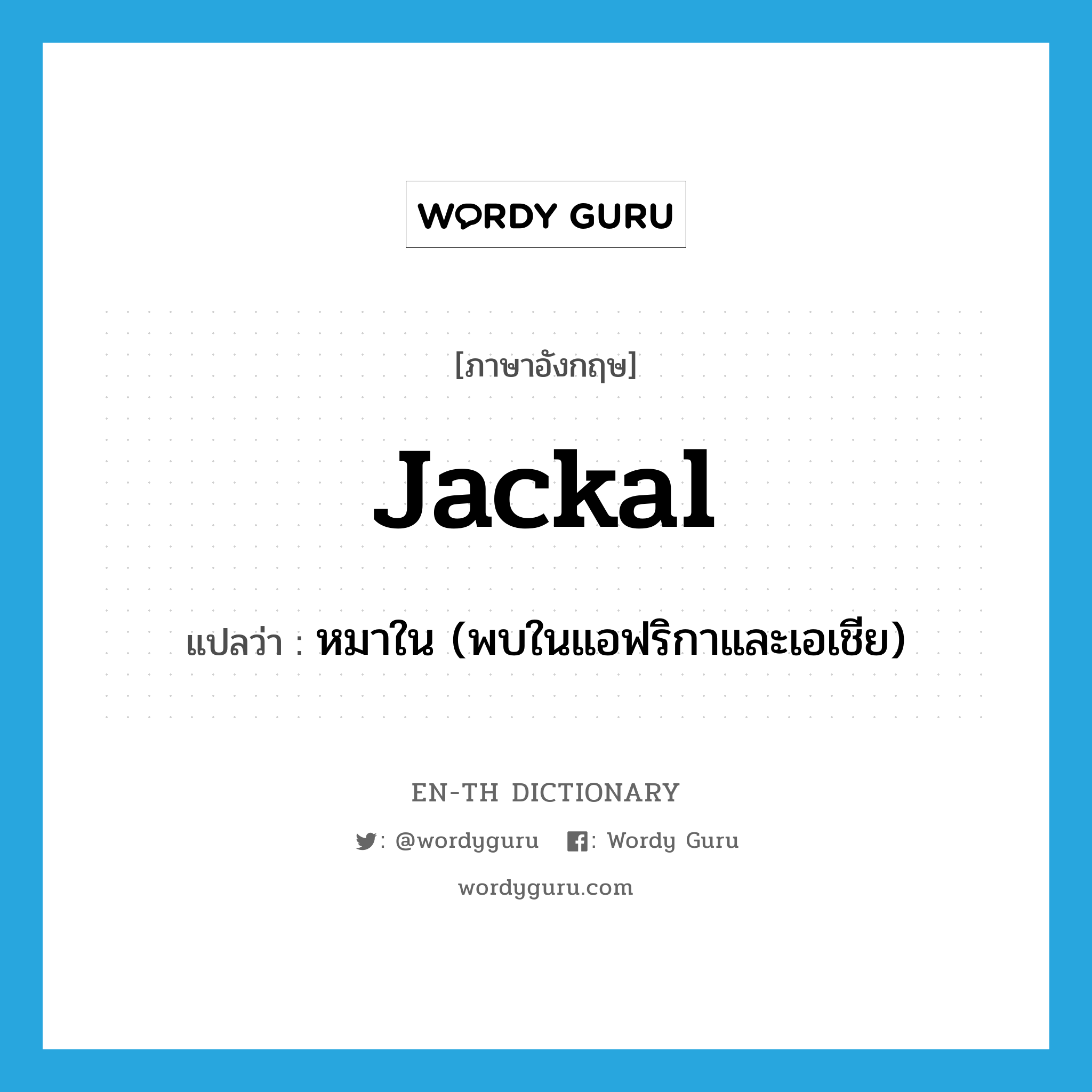 jackal แปลว่า?, คำศัพท์ภาษาอังกฤษ jackal แปลว่า หมาใน (พบในแอฟริกาและเอเชีย) ประเภท N หมวด N