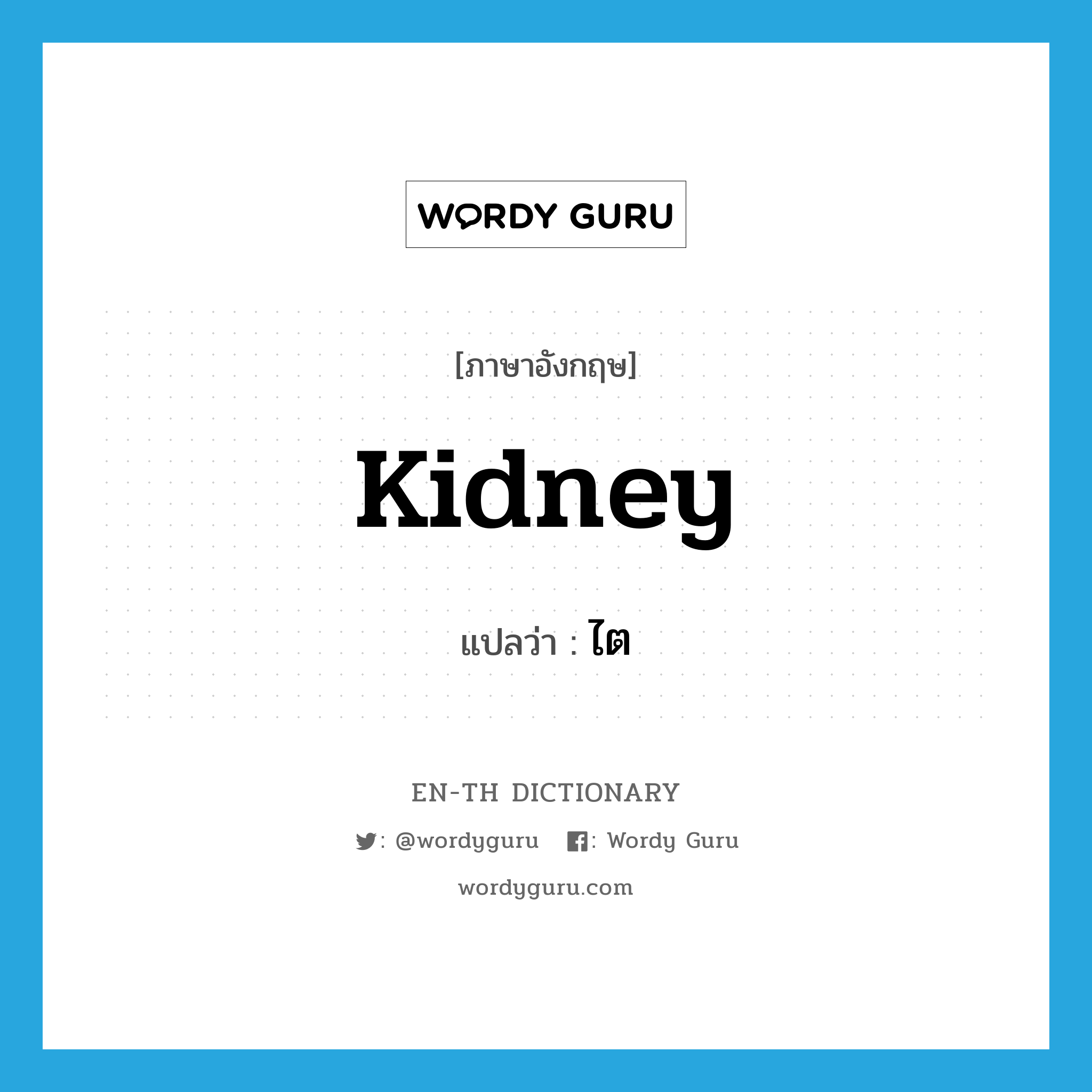 kidney แปลว่า?, คำศัพท์ภาษาอังกฤษ kidney แปลว่า ไต ประเภท N หมวด N