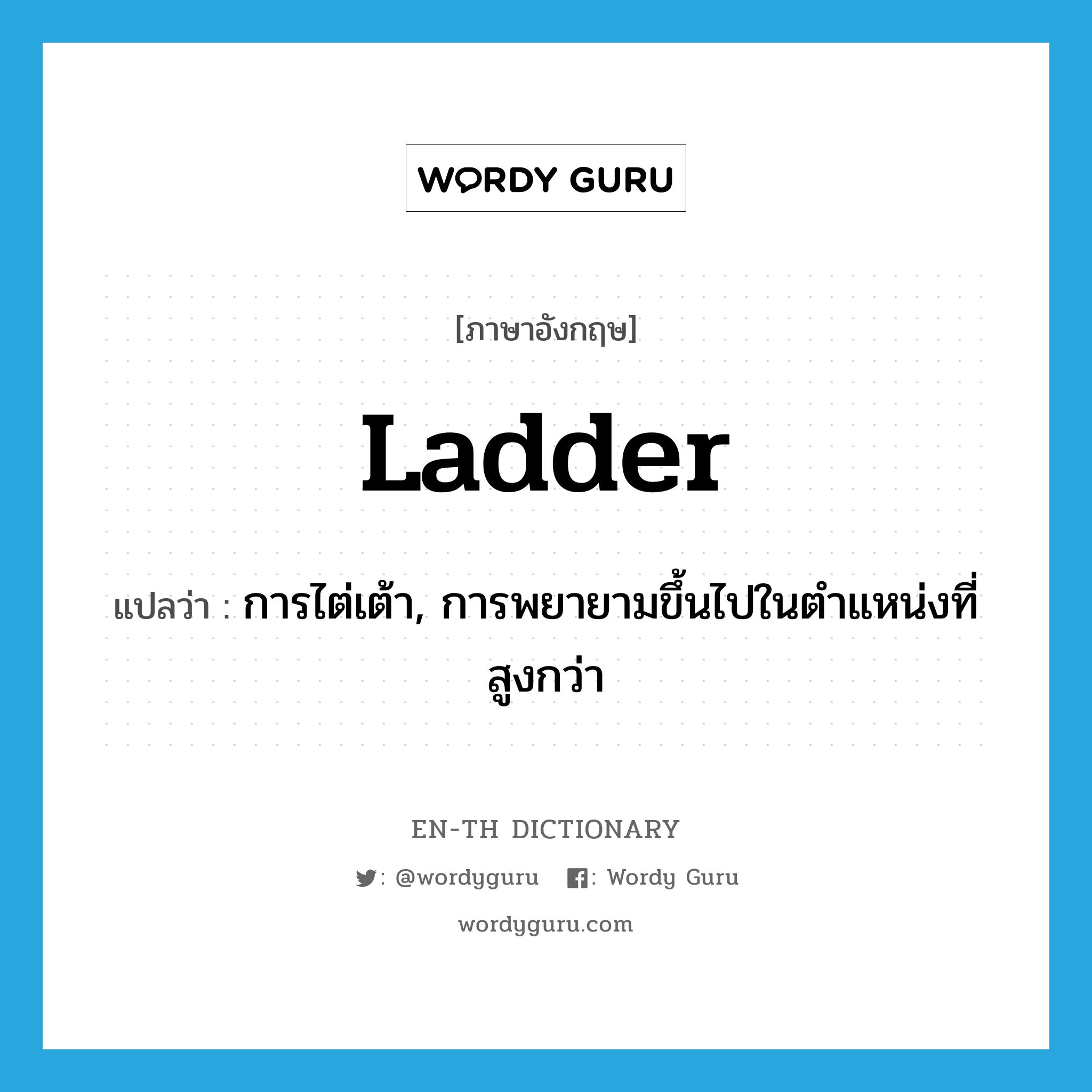 ladder แปลว่า?, คำศัพท์ภาษาอังกฤษ ladder แปลว่า การไต่เต้า, การพยายามขึ้นไปในตำแหน่งที่สูงกว่า ประเภท N หมวด N