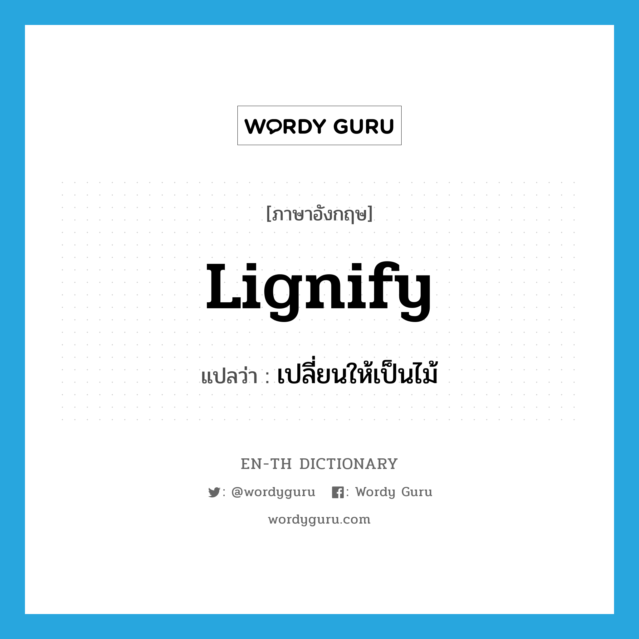 lignify แปลว่า?, คำศัพท์ภาษาอังกฤษ lignify แปลว่า เปลี่ยนให้เป็นไม้ ประเภท VI หมวด VI