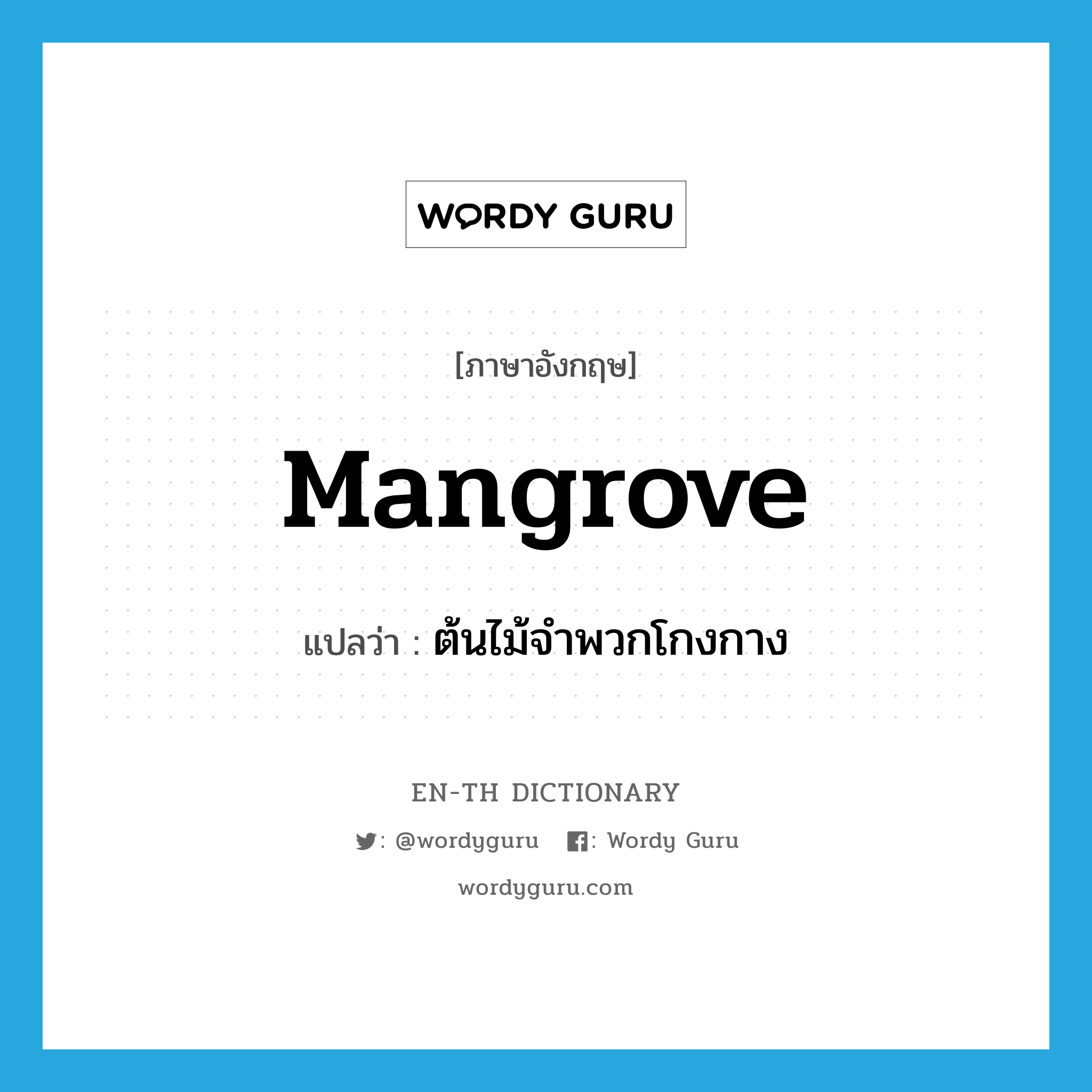 mangrove แปลว่า?, คำศัพท์ภาษาอังกฤษ mangrove แปลว่า ต้นไม้จำพวกโกงกาง ประเภท N หมวด N