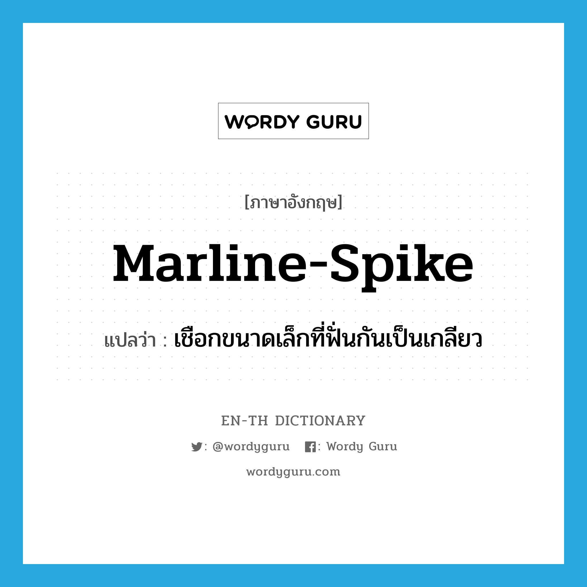 marline-spike แปลว่า?, คำศัพท์ภาษาอังกฤษ marline-spike แปลว่า เชือกขนาดเล็กที่ฟั่นกันเป็นเกลียว ประเภท N หมวด N