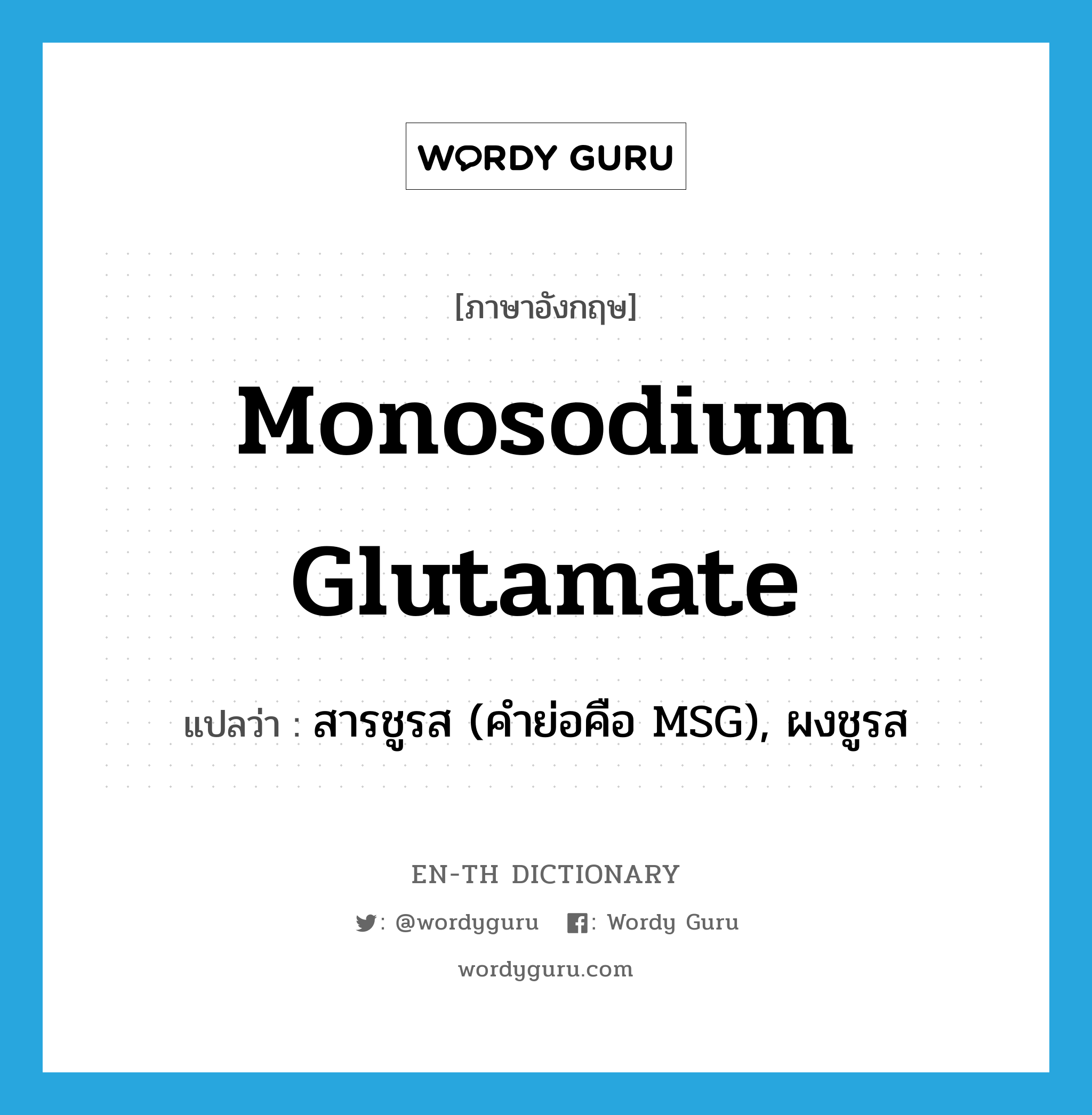 monosodium glutamate แปลว่า?, คำศัพท์ภาษาอังกฤษ monosodium glutamate แปลว่า สารชูรส (คำย่อคือ MSG), ผงชูรส ประเภท N หมวด N