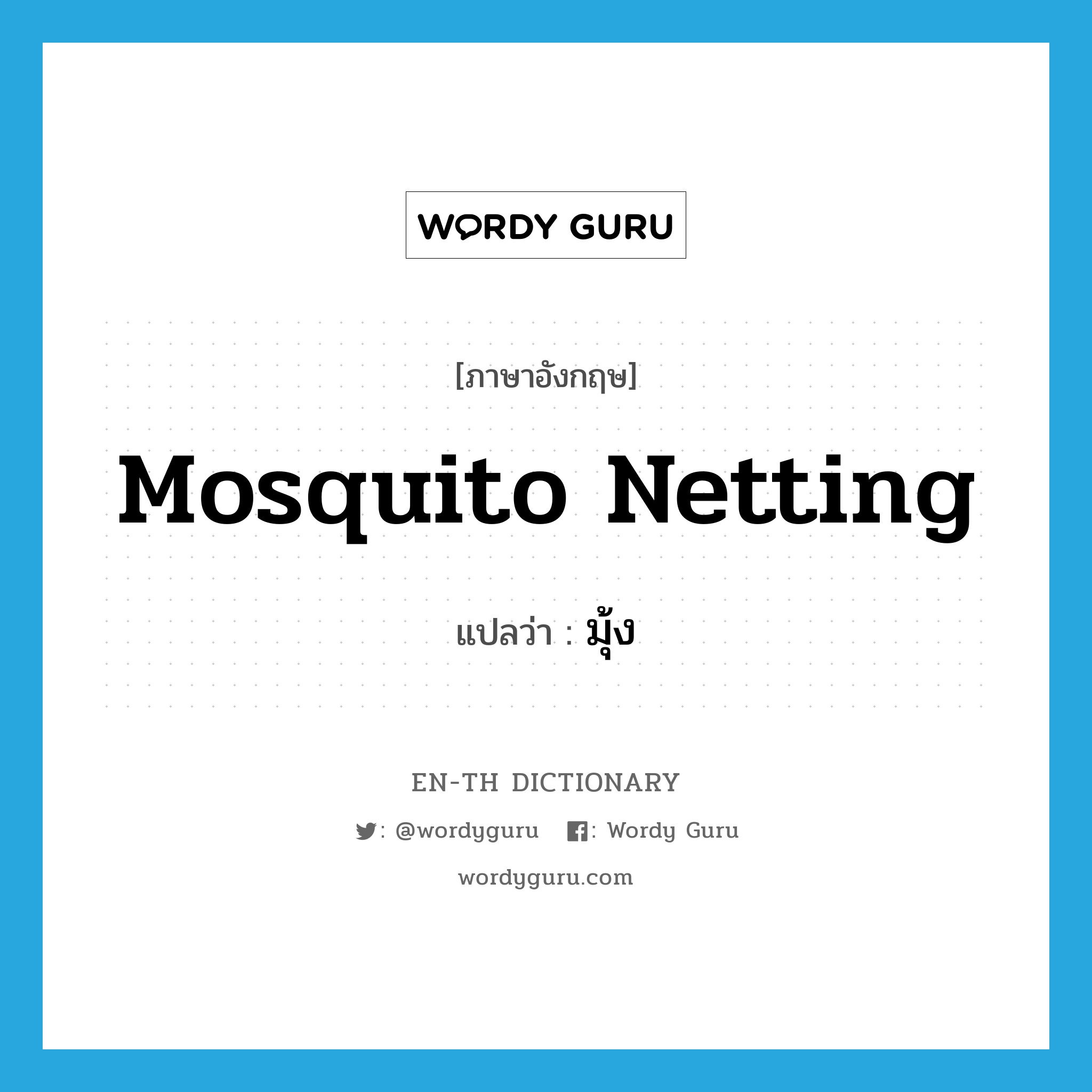 mosquito netting แปลว่า?, คำศัพท์ภาษาอังกฤษ mosquito netting แปลว่า มุ้ง ประเภท N หมวด N