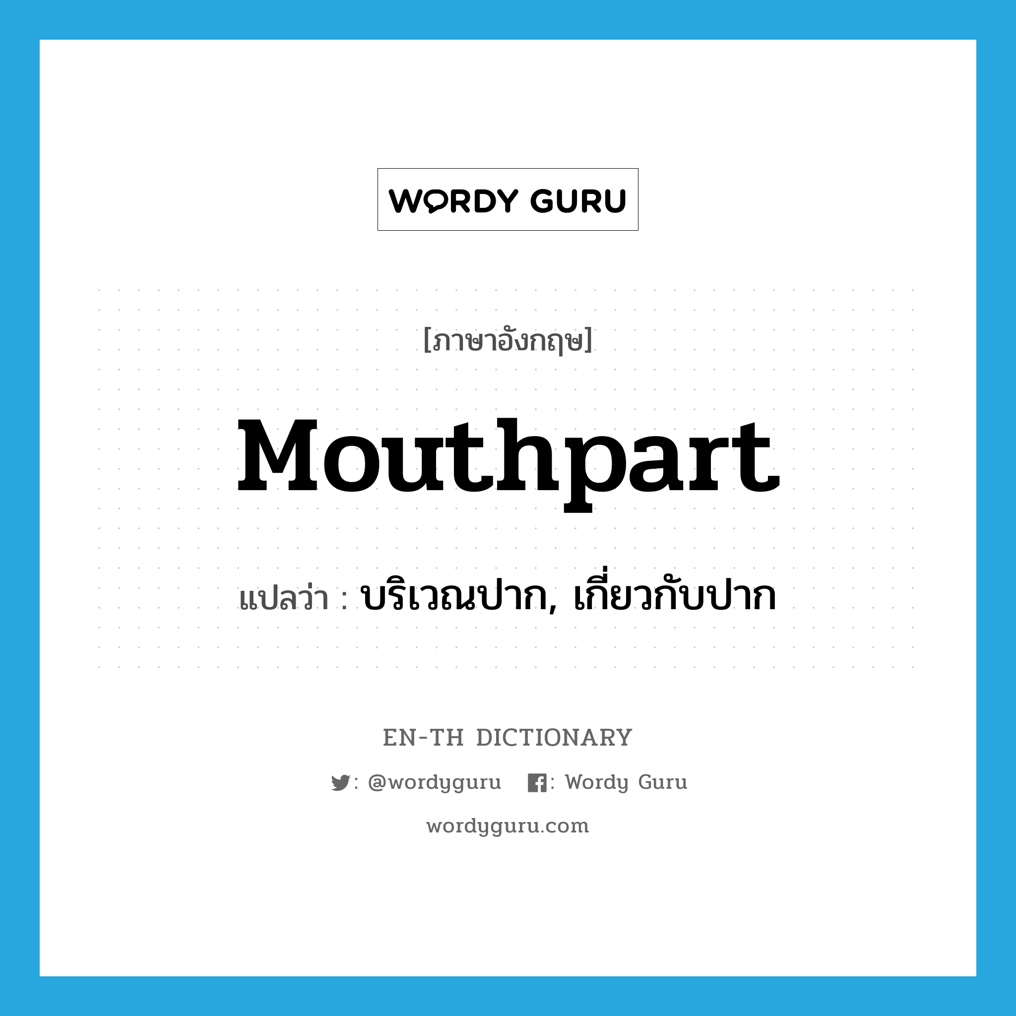 mouthpart แปลว่า?, คำศัพท์ภาษาอังกฤษ mouthpart แปลว่า บริเวณปาก, เกี่ยวกับปาก ประเภท N หมวด N