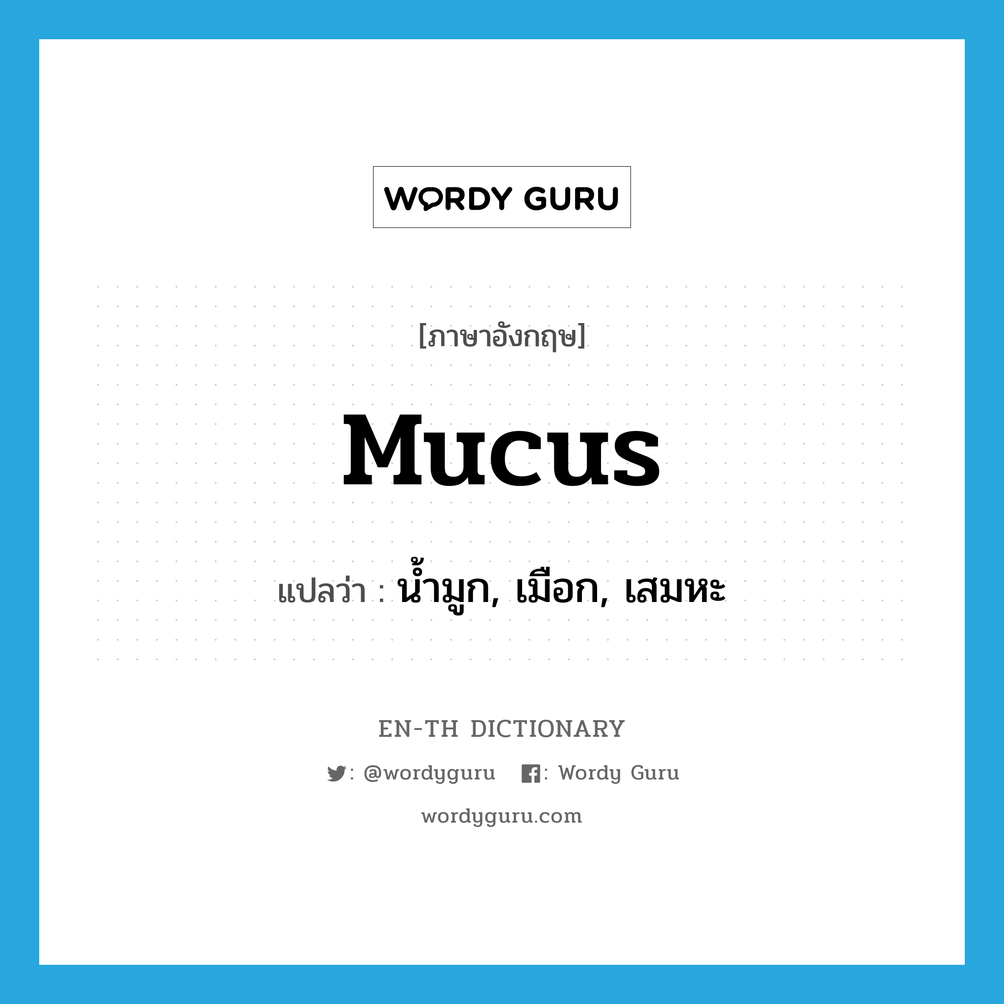 mucus แปลว่า?, คำศัพท์ภาษาอังกฤษ mucus แปลว่า น้ำมูก, เมือก, เสมหะ ประเภท N หมวด N