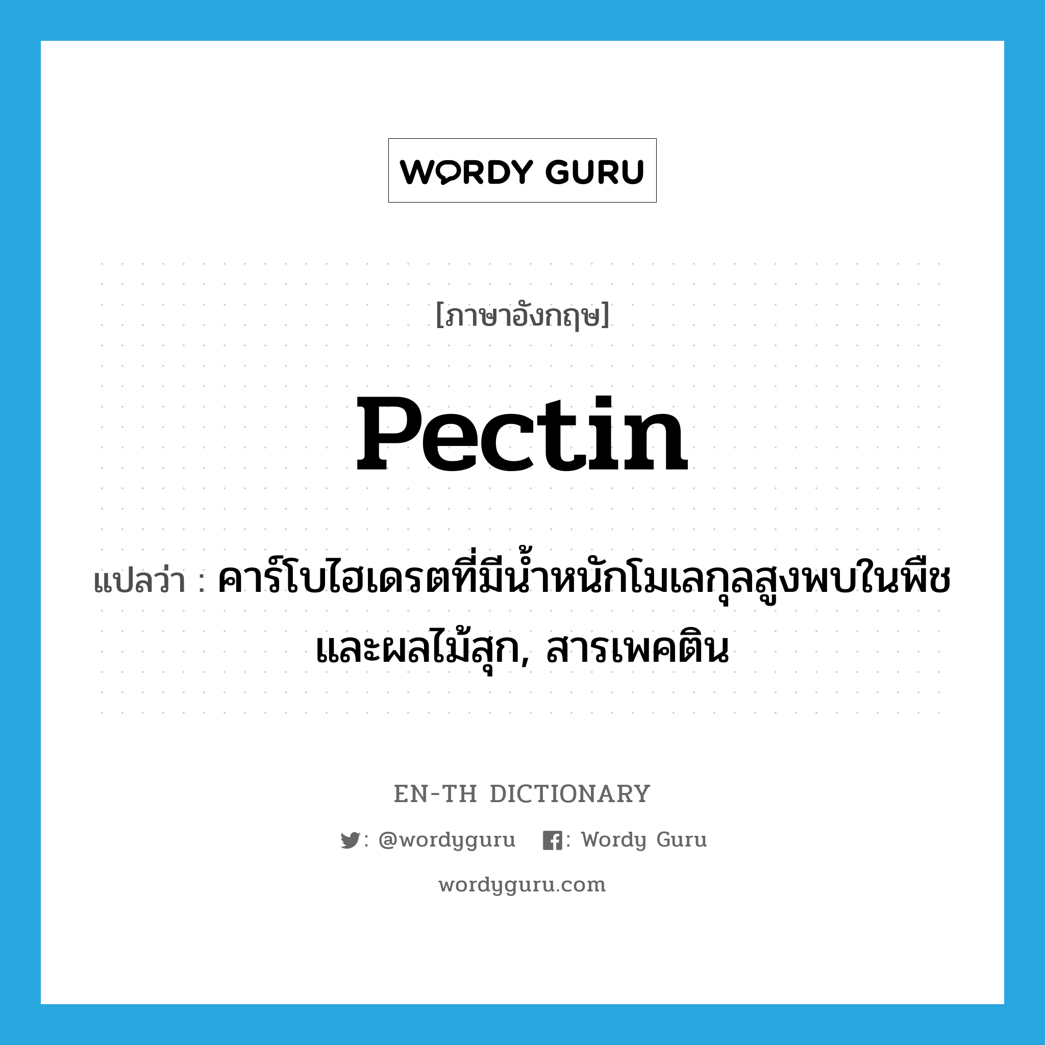 pectin แปลว่า?, คำศัพท์ภาษาอังกฤษ pectin แปลว่า คาร์โบไฮเดรตที่มีน้ำหนักโมเลกุลสูงพบในพืชและผลไม้สุก, สารเพคติน ประเภท N หมวด N