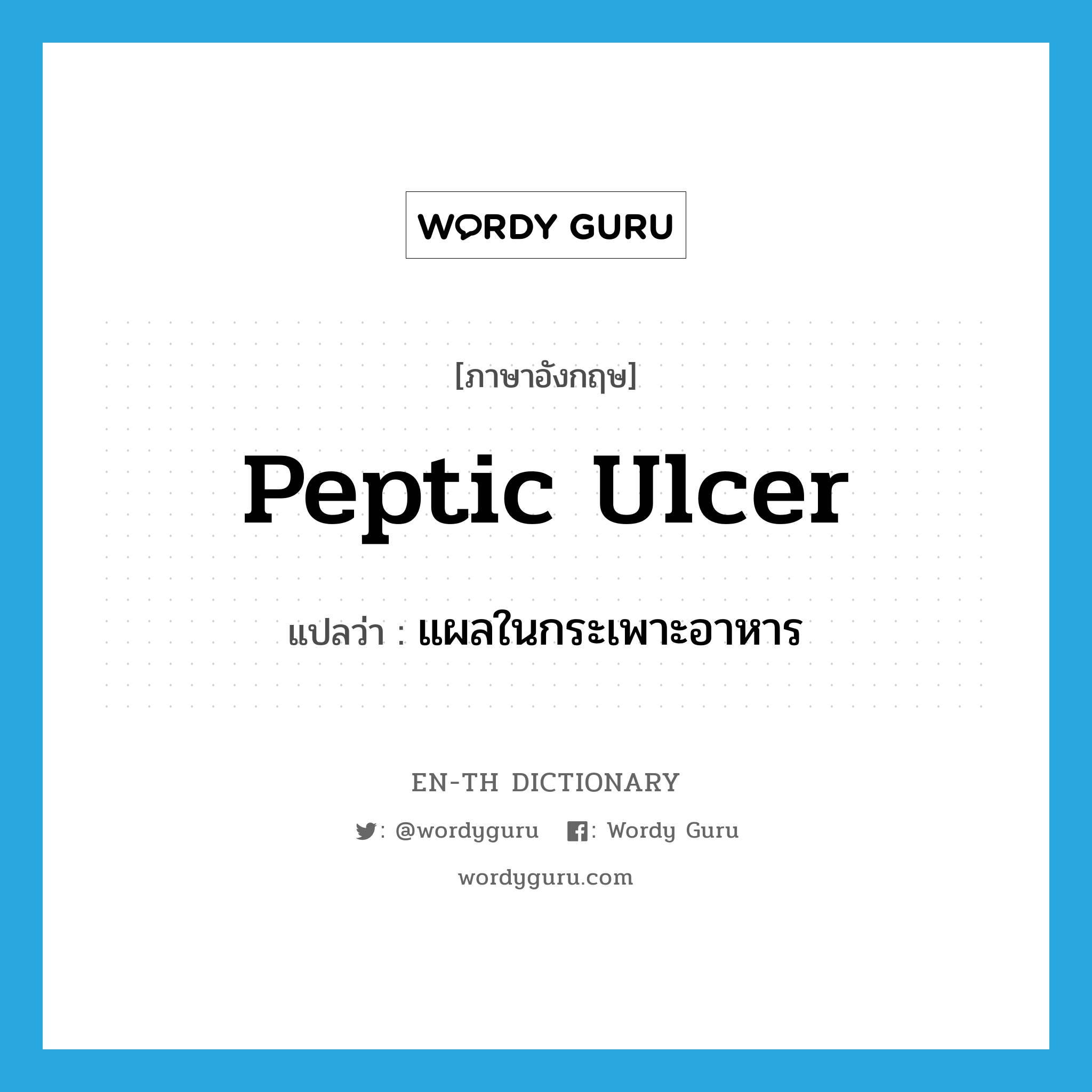 peptic ulcer แปลว่า?, คำศัพท์ภาษาอังกฤษ peptic ulcer แปลว่า แผลในกระเพาะอาหาร ประเภท N หมวด N